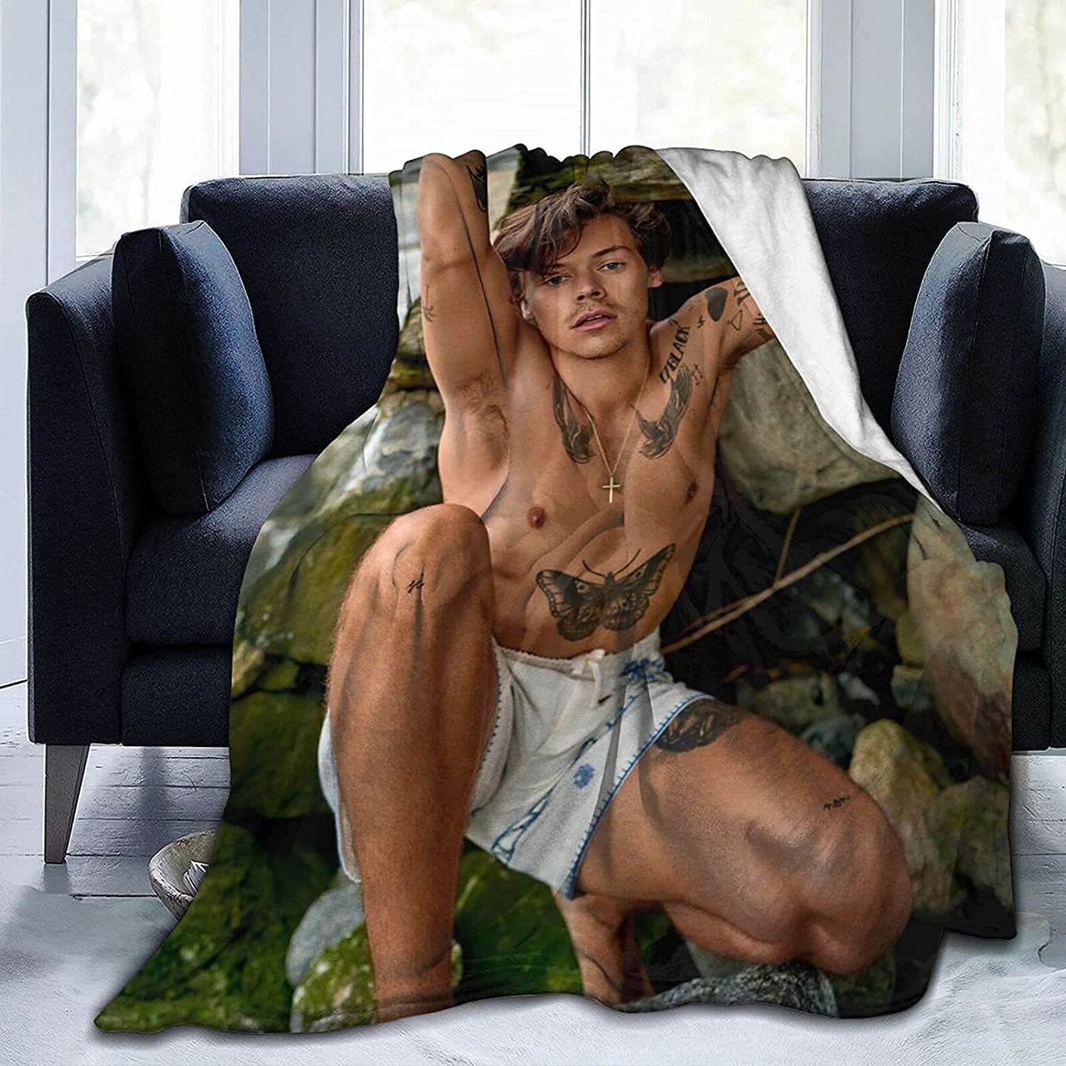 EDMKO Harry_Styles Blanket Ultra-Soft Micro Fleece Blanket Soft and Warm Digital Printed Blanket Flannel Throw Blanket Rapper Blanket for Children/Adults 50X40