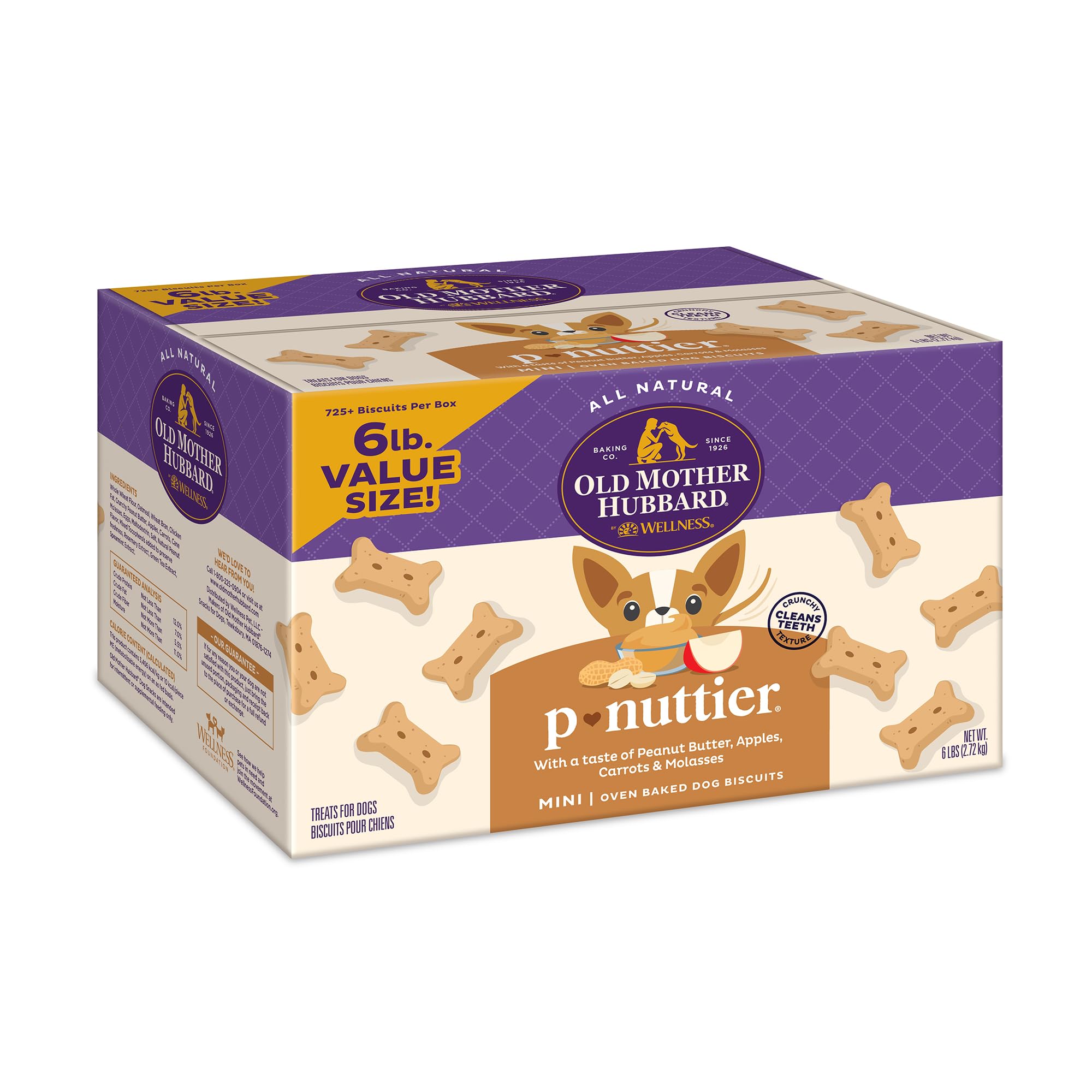 Old Mother Hubbardby Wellness Classic P-Nuttier Natural Dog Treats, Crunchy Oven-Baked Biscuits, Ideal for Training, Mini Size, 6 pound box