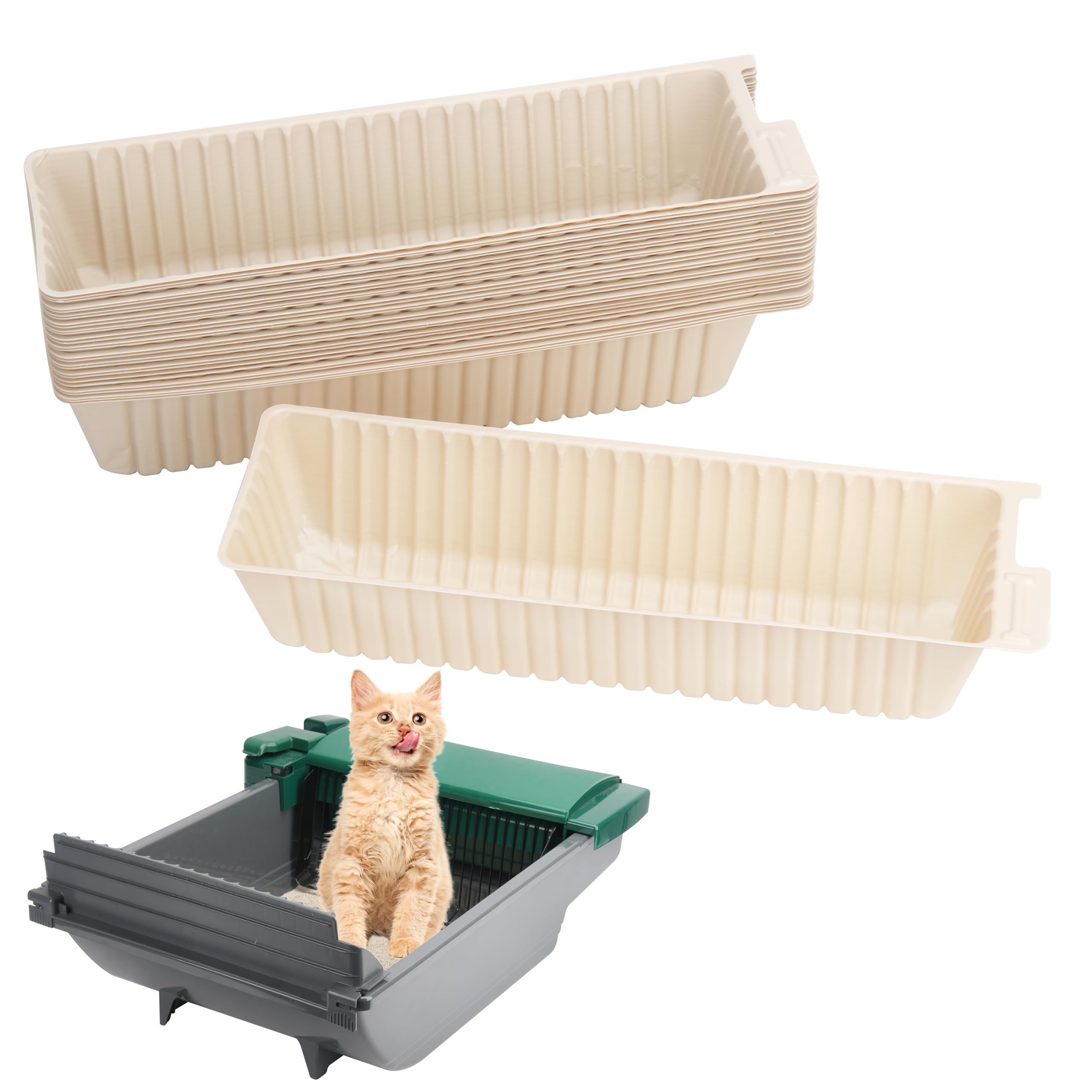 30Pcs Disposable Waste Receptacles Compatible with Pet Zone Semi-Automatic Cat Litter Box, Disposable Cat Litter Receptacles, Cornstarch Material, Kitty Litter Tray (Machine NOT Included)