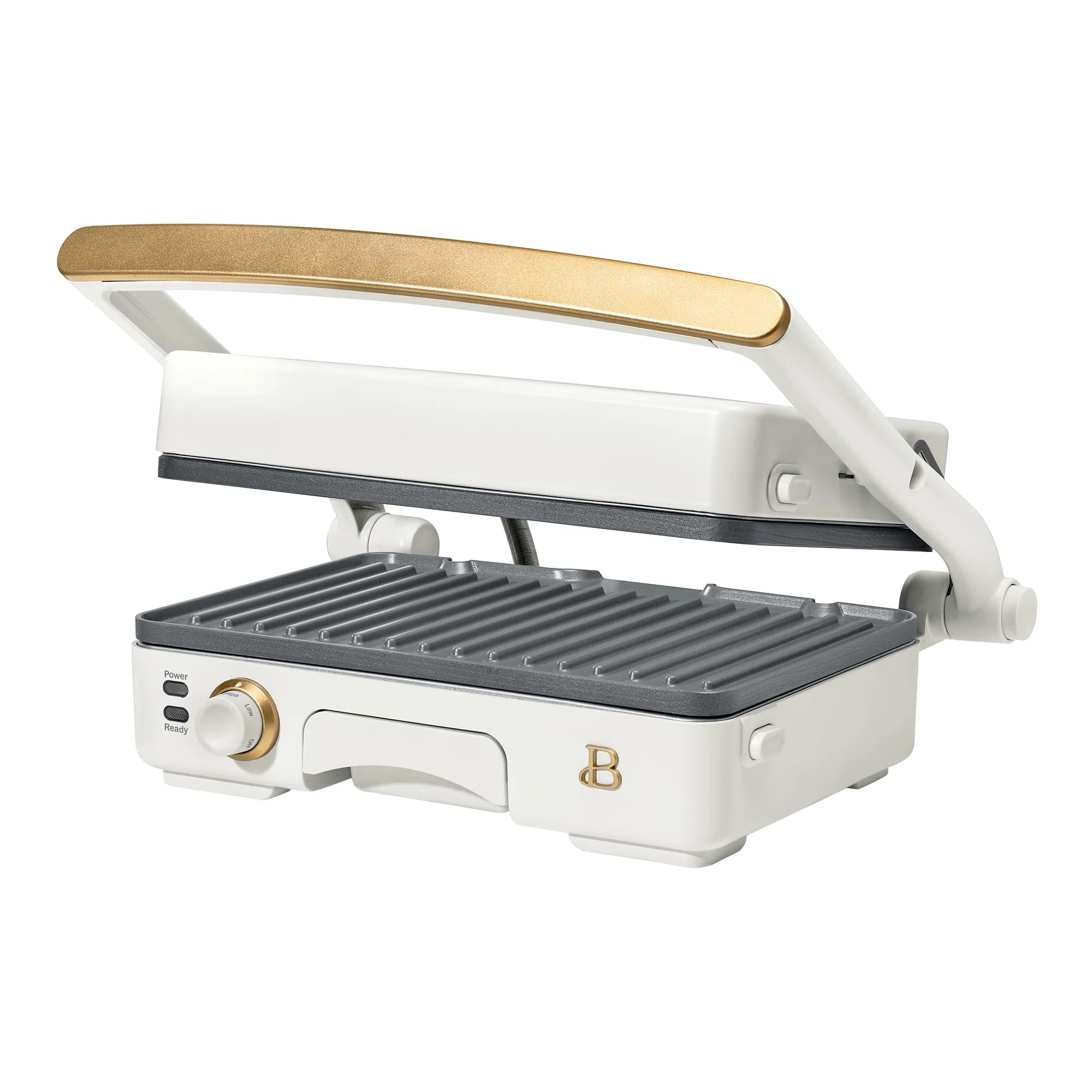 Beautiful 2-in-1 Panini Press & Indoor Grill with Removable Non-Stick Plates, Adjustable Temperature Control, Cool-Touch Handle by Drew Barrymore (White Icing)