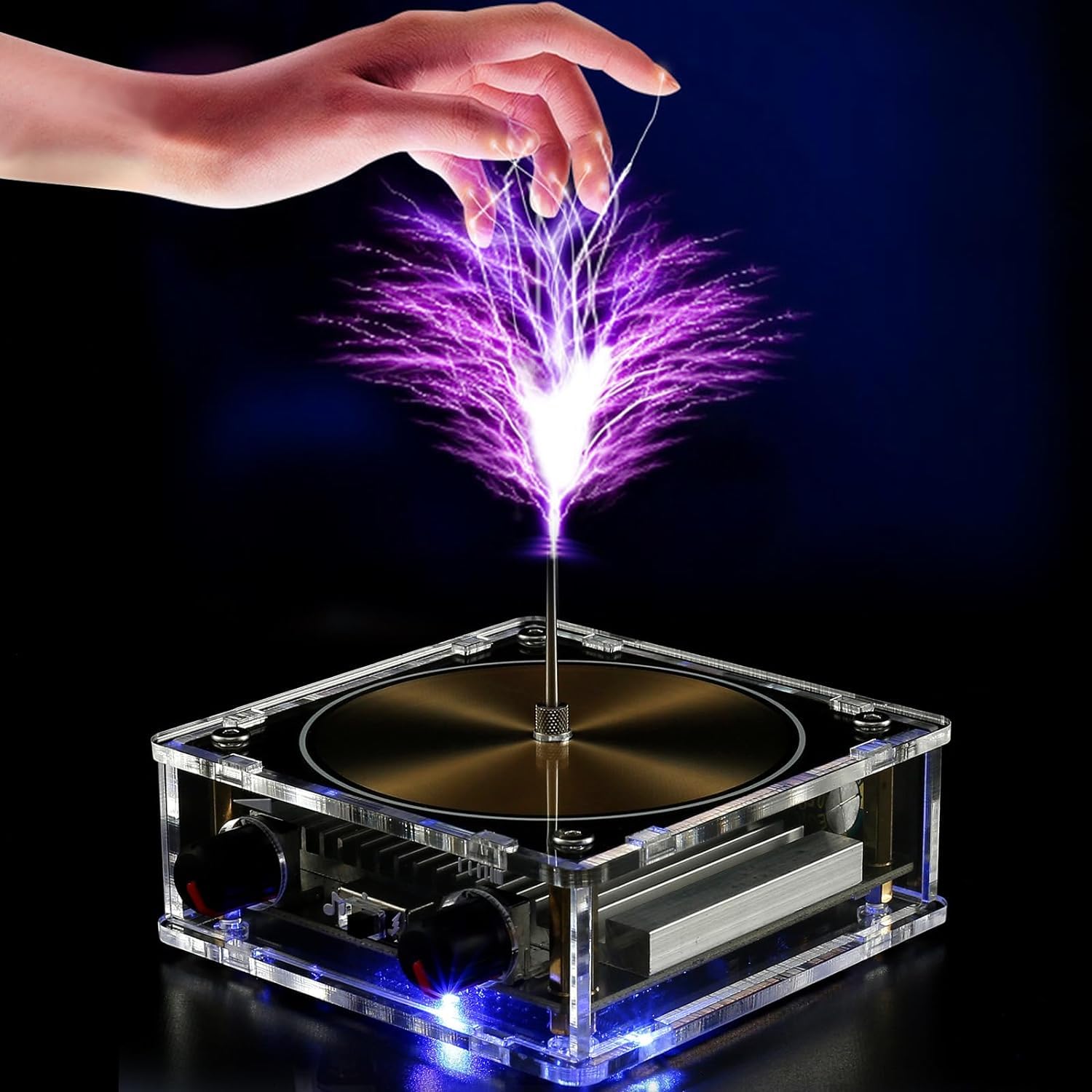 HOTBEST Musical Tesla Coil, Bluetooth Music Tesla Coil, Touchable Artificial Lightning Spark Gap Arc Generator, Wireless Transmission Experiment Model, Science Teaching Tool Desktop Toy