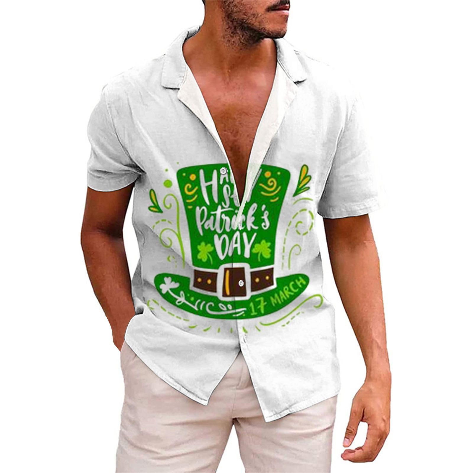 GenericMen's St Patricks Day Shirts Funny Green Clover Saint Pattys Day Shirts Short Sleeve Button Down Hawaiian Shirts