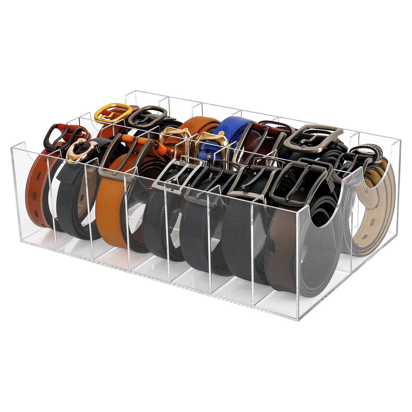 Belt Display Organizer Rack for Closet 14 Compartments Clear Acrylic Storage Holder Belt Container for Drawer Neck PET Tie Bow Tie Box