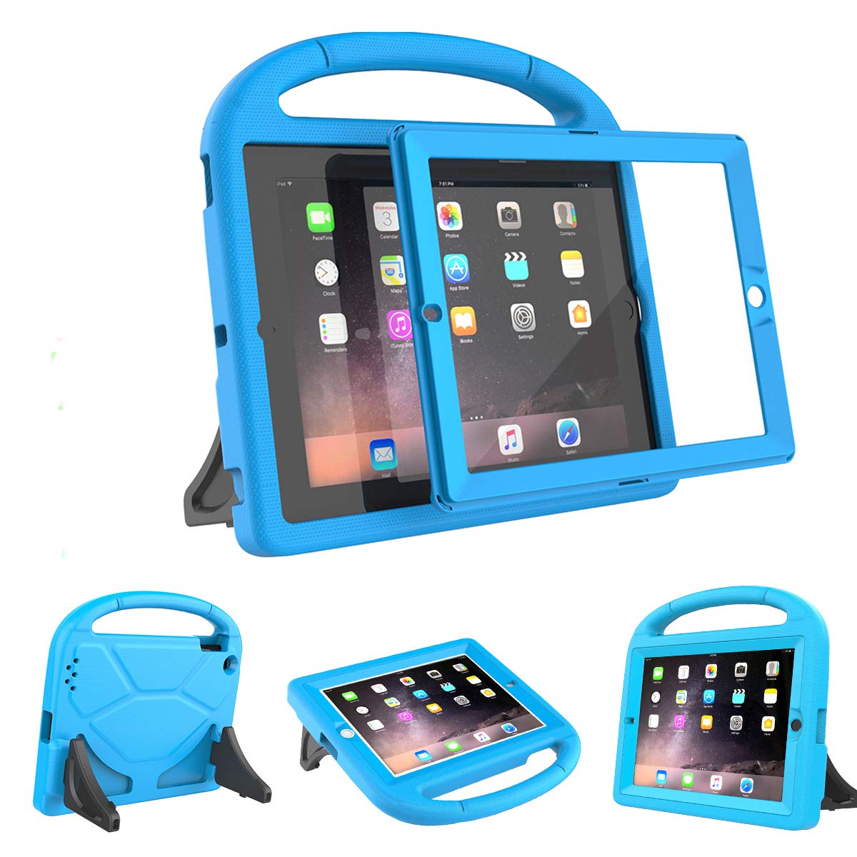 AVAWO Kids Case Built-in Screen Protector for iPad 2 3 4 - Shockproof Handle Stand Kids Friendly Compatible with iPad 2nd 3rd 4th Generation (Blue)