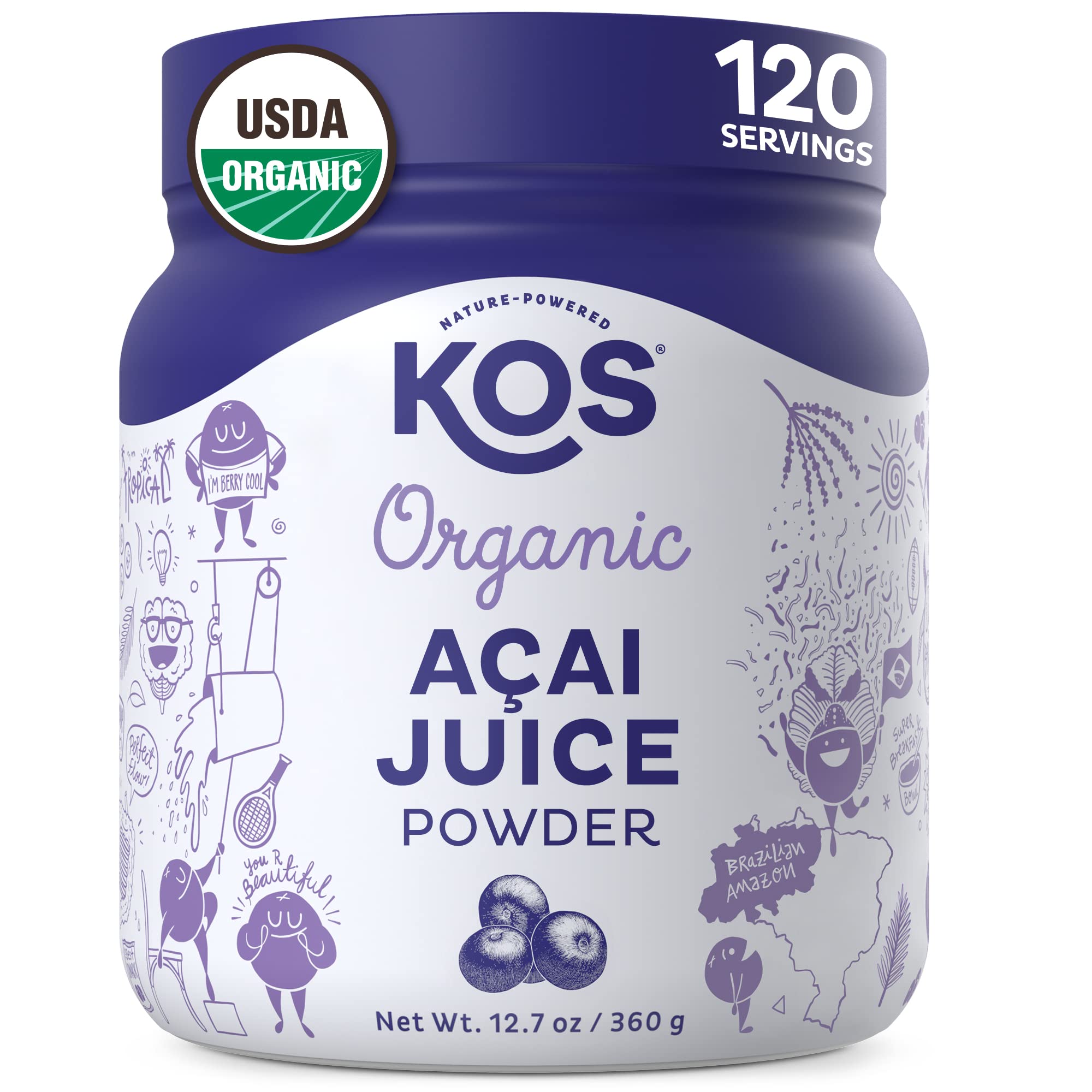 KOSOrganic Acai Powder, Unsweetened Superfood - Natural Antioxidant Powder from Acai Berry, Great for Smoothies and Bowls - Polyphenol Abundant, USDA, Gluten-Free, Non-GMO - 12.7 oz, 120 Servings