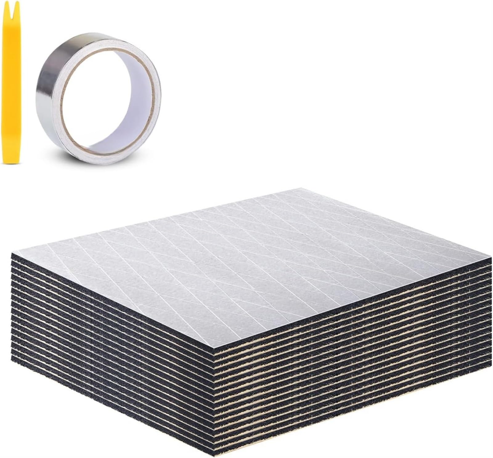 THE WHITE SHOP 10 pcs 18sqft Thickened Sound Deadener for Cars with Aluminum Foil Tape and Car Trim Removal Tool Aluminum Foil Foam Noise Deadening Material-Heat Shield Insulation Dampening Mat