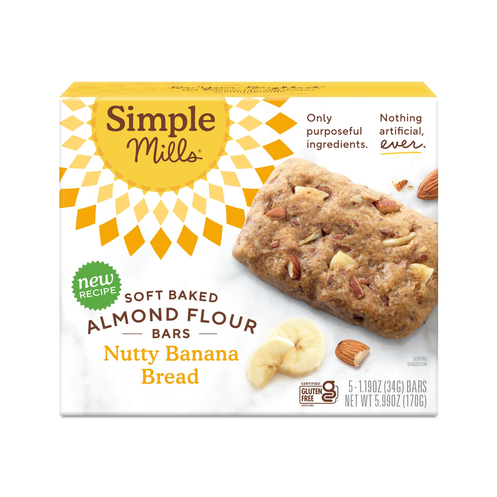 Simple MillsSoft Baked Almond Flour Bars, Nutty Banana Bread,5,1.19oz (34g) Each