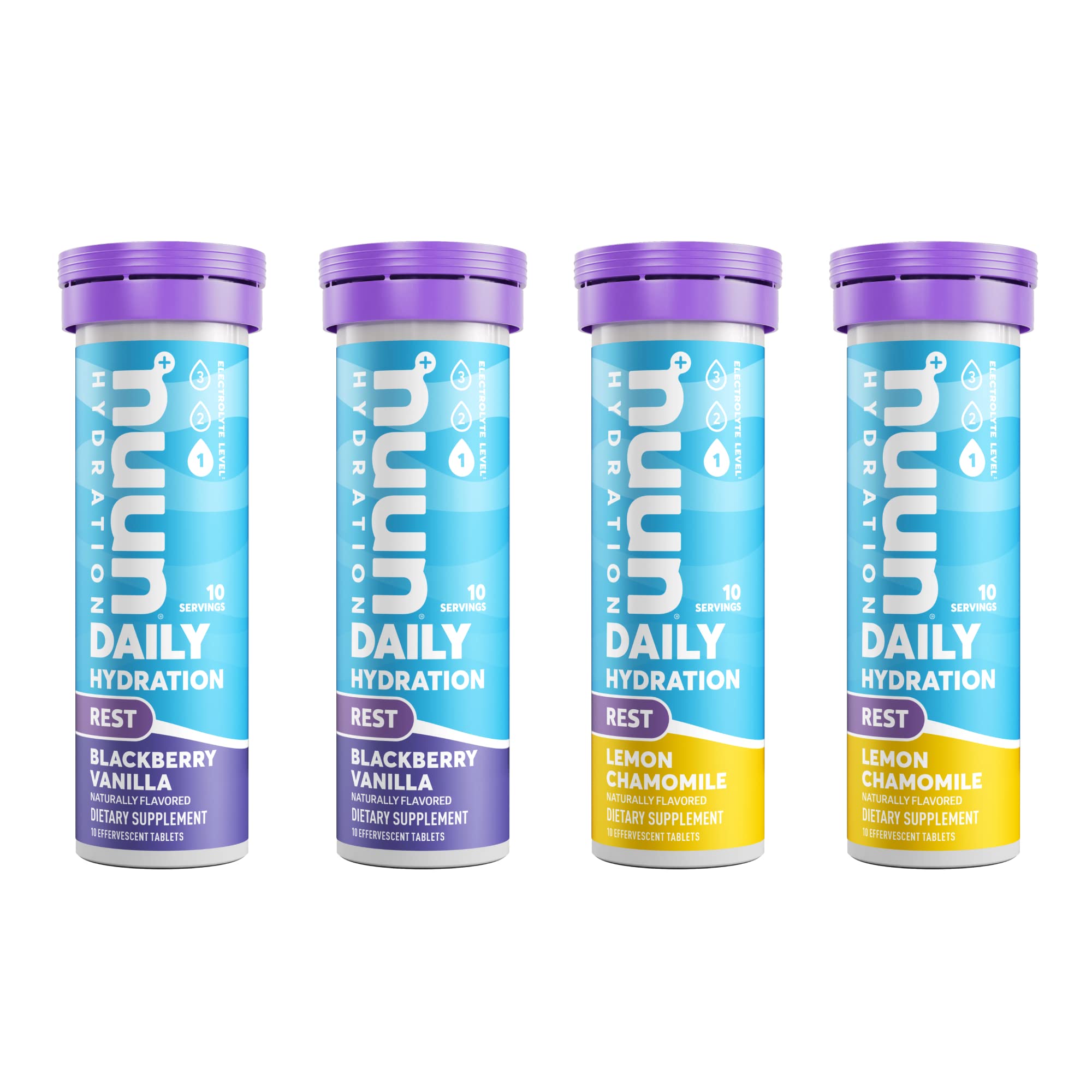 Nuun Hydration Rest, Rest and Recovery Electrolyte Tablets, Magnesium Citrate, Lemon Chamomile + Blackberry Vanilla, 4 Pack (40 Servings)