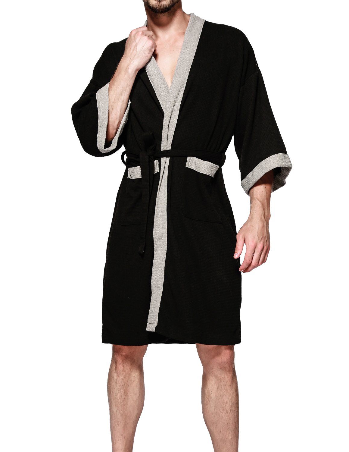 HaseilMen's Turkish Cotton Bathrobe Waffle Kimono Terry Cloth Hotel Spa Robes