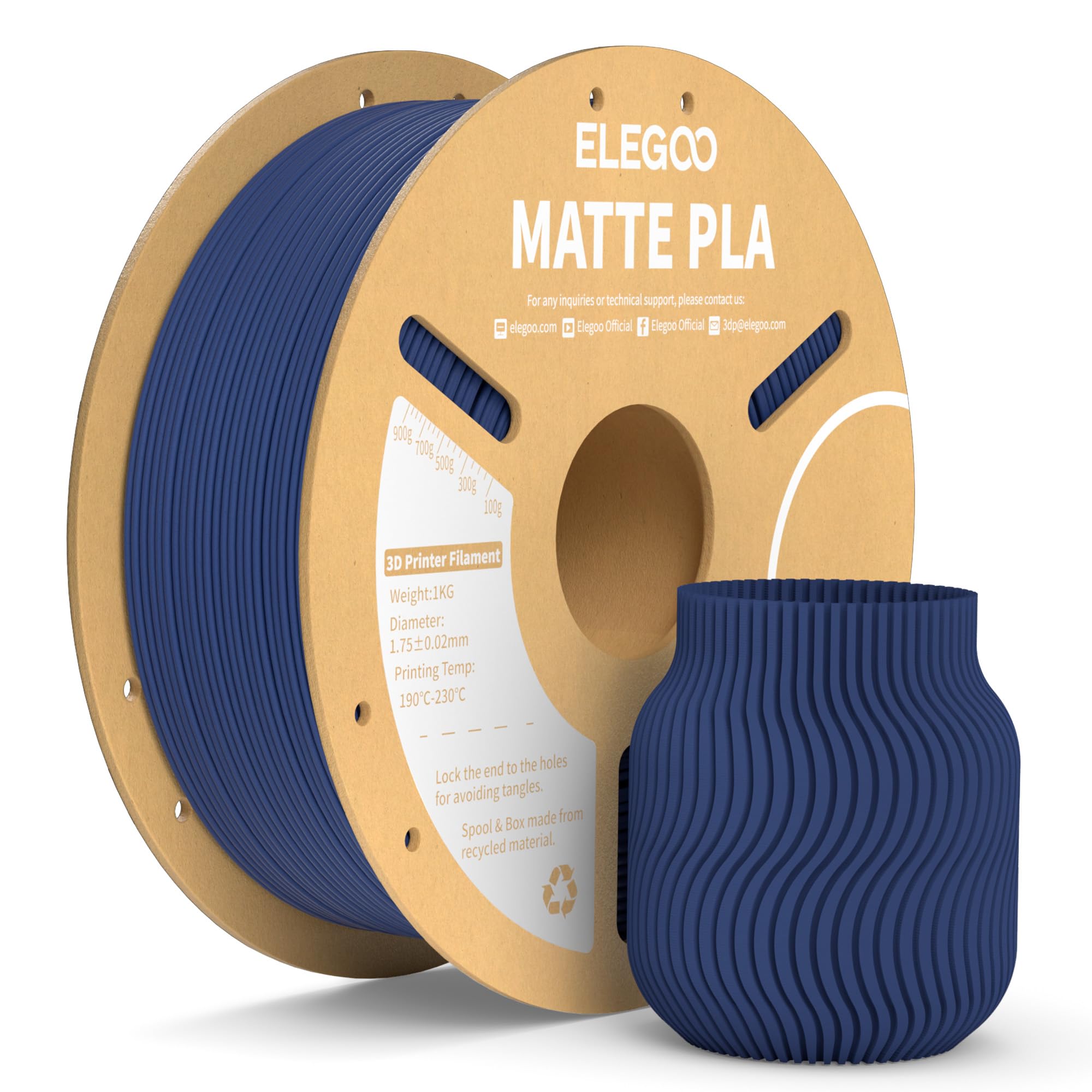 ELEGOOMatte PLA Filament Navy Blue 1KG, 1.75mm 3D Printer Filament Dimensional Accuracy +/- 0.02mm, 1kg Carboard Spool (2.2lbs) for Most FDM 3D Printers