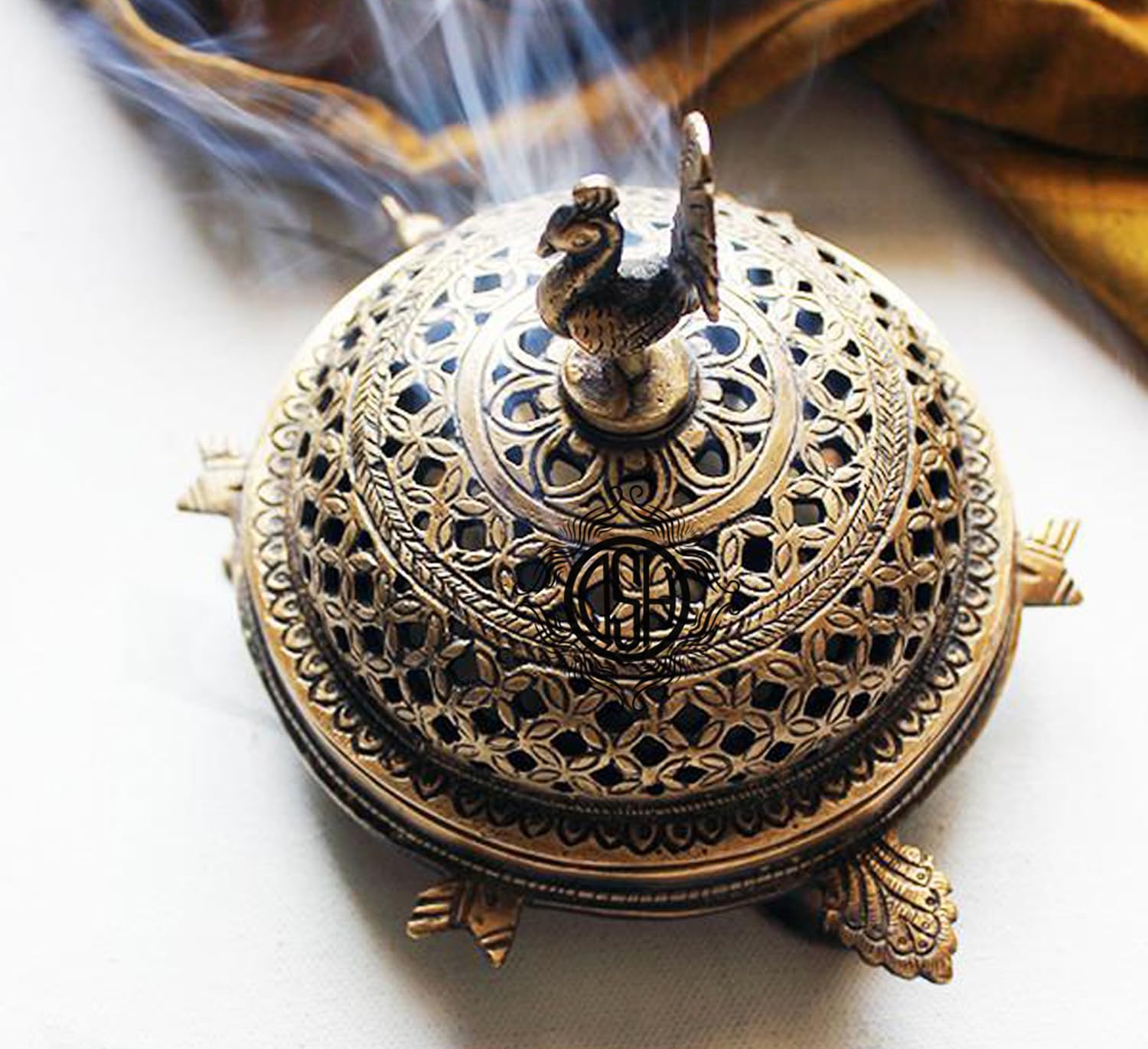 DSH Brass Incense Burner Tortoise Peacock Loban Dani Brass Dhoop Dani Aarti Brass Loban dhoop Dani/Dhoop Dani Burner for Home Office Temple Puja