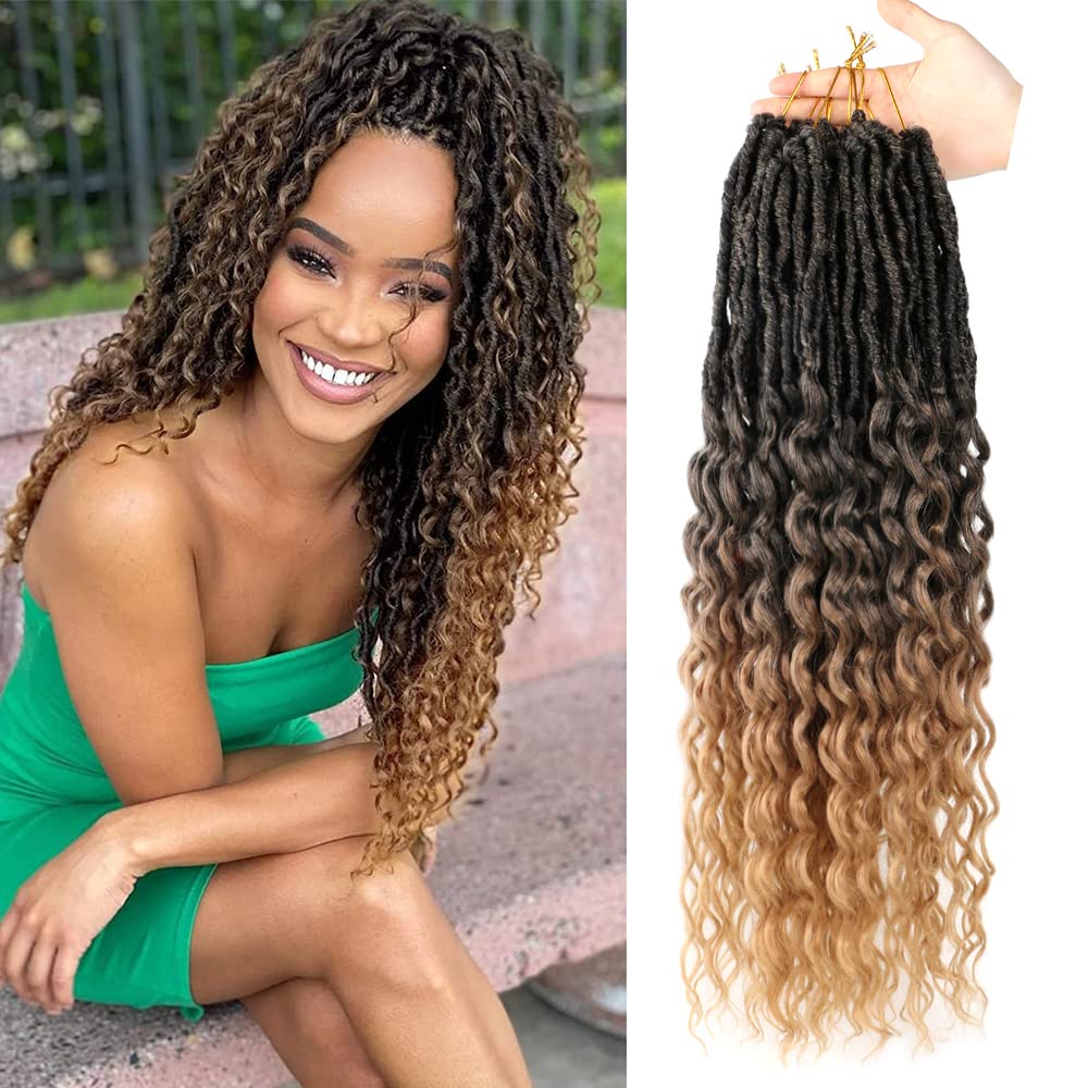 DAIRESS Faux Locs Crochet Hair 7Packs 24Inch Curly New Soft Faux Goddess Locs Crochet Hair Deep Wave Pre Looped Hair Extensions(T1B/27)