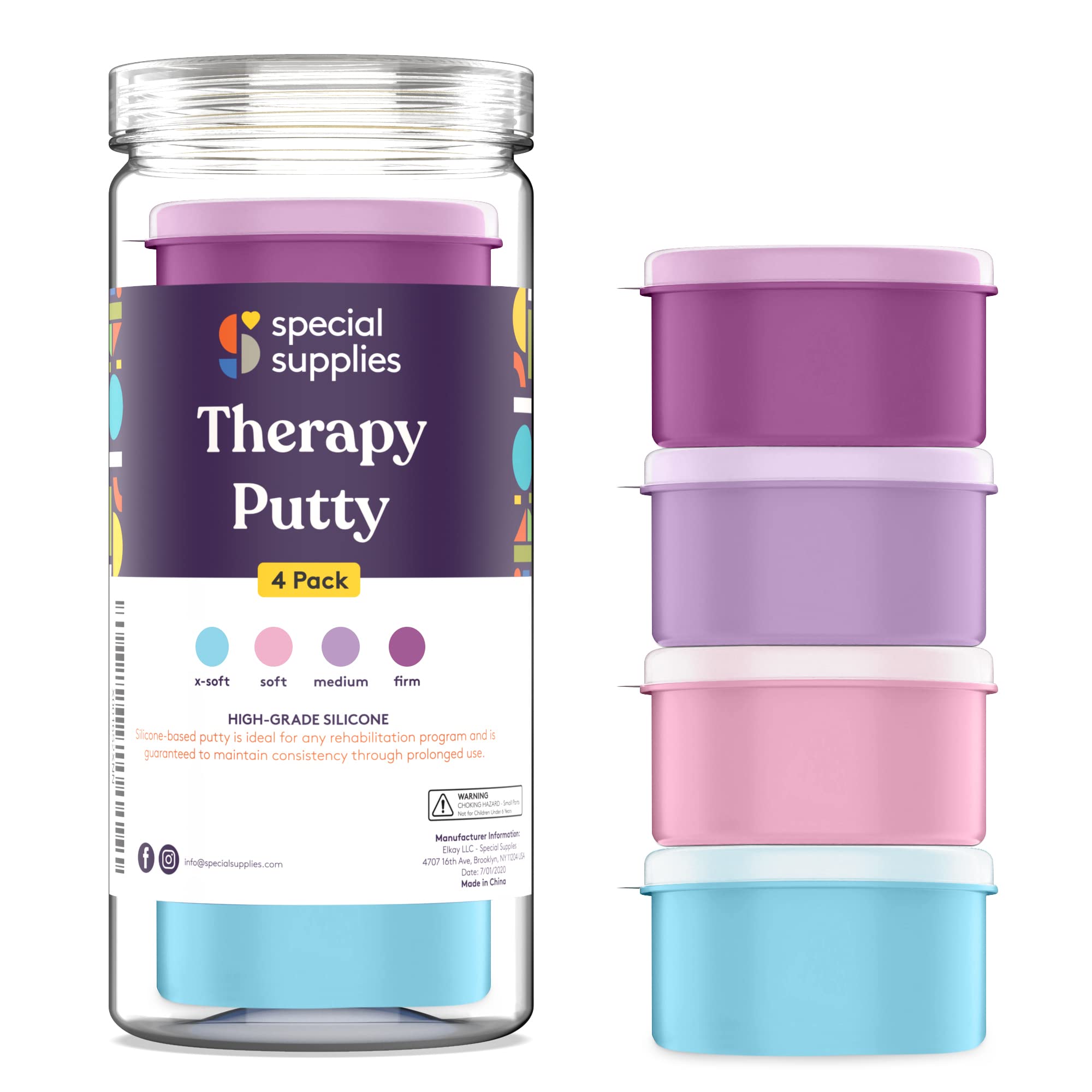 Special Supplies Therapy Putty for Kids and Adults - Resistive Hand Exercise Stress Relief Therapy Putty Kit, Set of 4 Strengths, Three Ounces of Each Putty (Unicorn Colors)