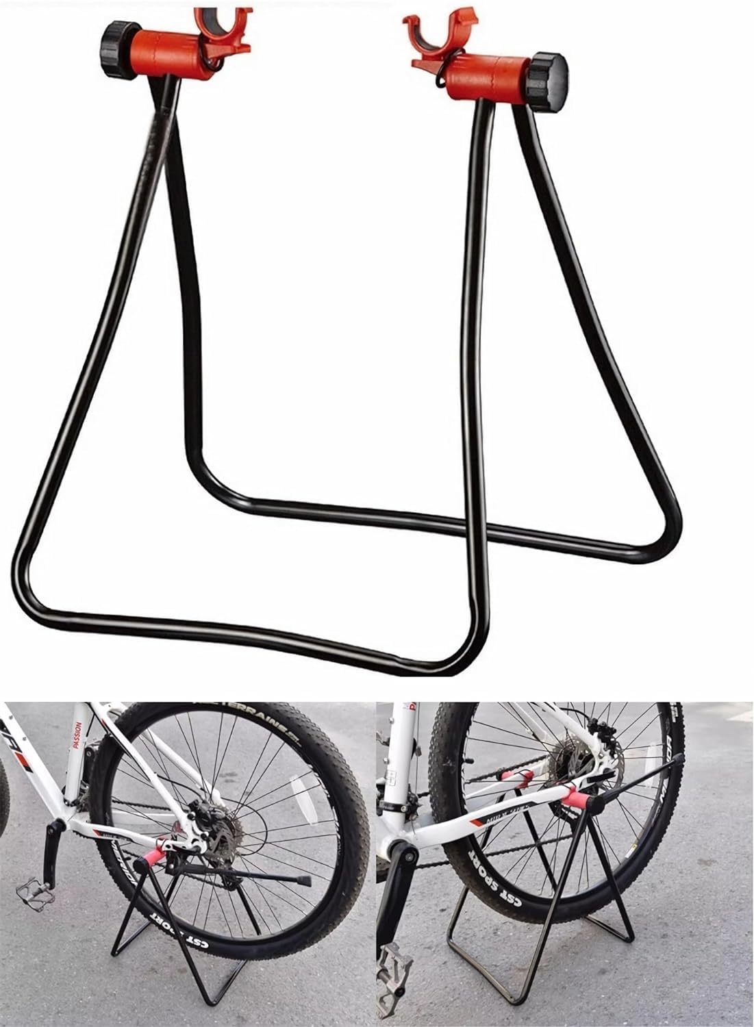 Easy Utility Bicycle Stand, Adjustable Height, Foldable Mechanic Repair Rack Bike Stand For Bicycle Storage for Mountain Road Bikes, Bicycle Floor Stand Indoor Outdoor Garage Storage (Black)