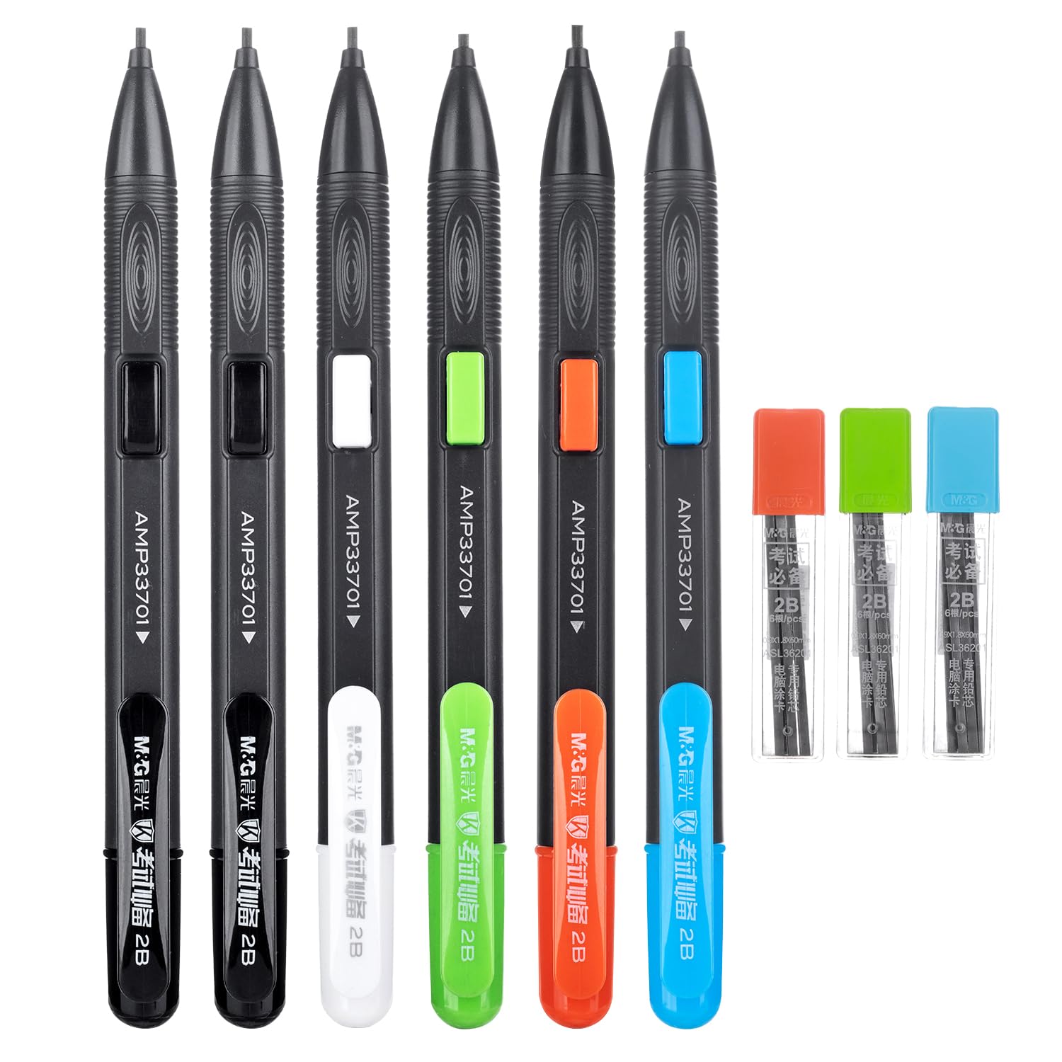 M&G 9 Pcs Mechanical Pencils Sets, 2B Black Pencil Sketching Drafting Pencil with Rectangular Chisel Lead for Exam Office School Supplies