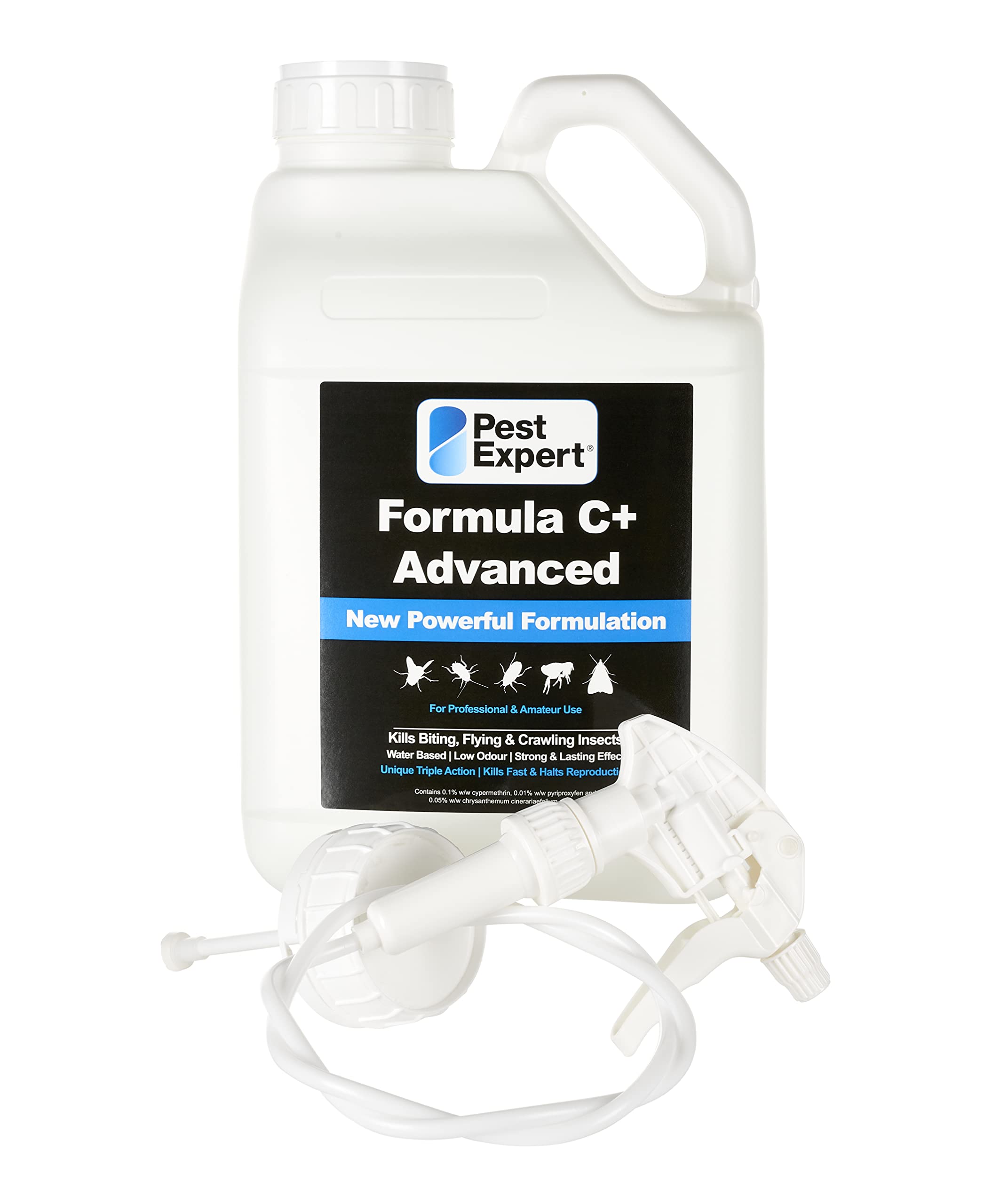 Pest Expert Carpet Moth Killer Spray 5Ltr Formula 'C+' Moth Killer - Fast-Acting & Long-Lasting Control, Professional Strength Approved for Amateur Use - with Free Trigger Hose Sprayer