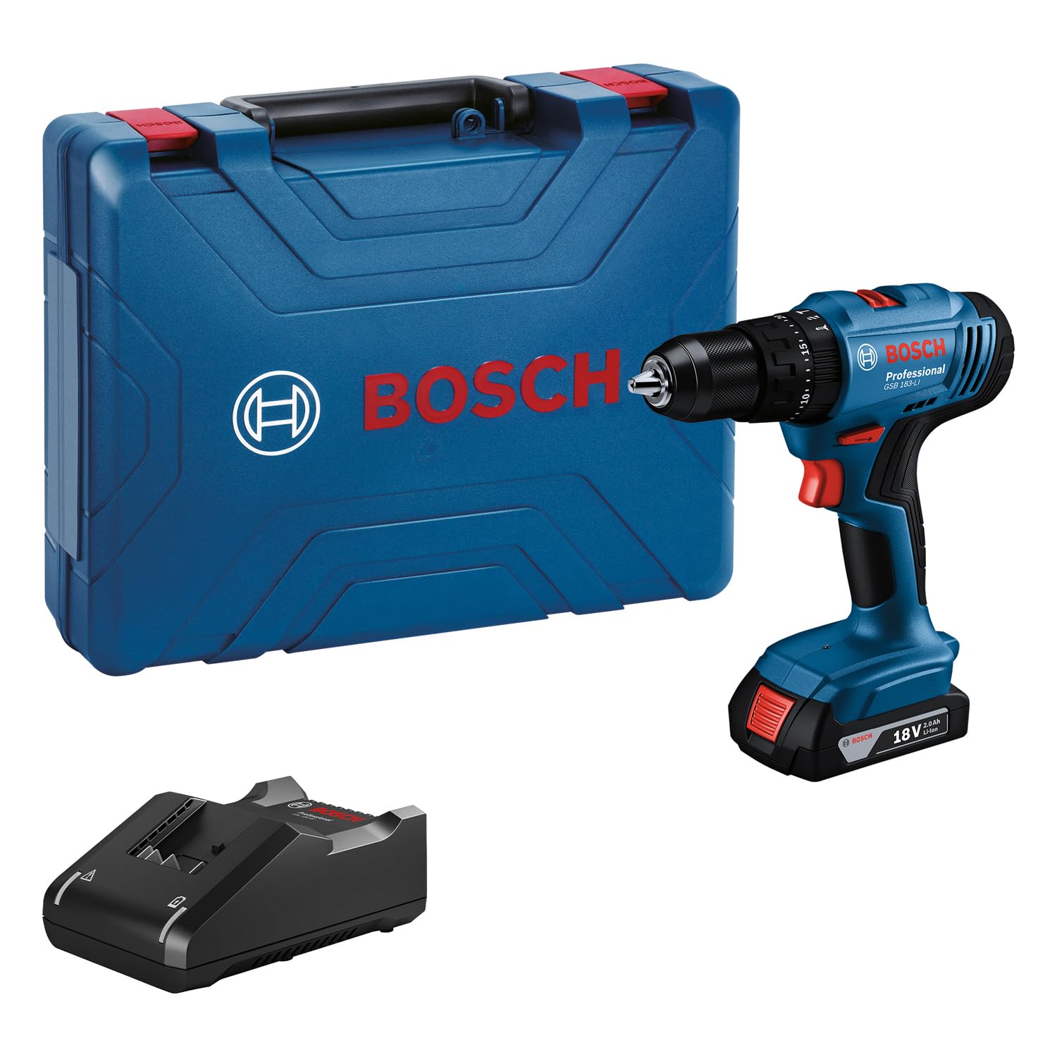 BOSCH GSB 183-Li Cordless Battery Powered Impact Drill/Drivers With 1 Battery | 18 Volts | 1815 RPM | Maximum Power 850 Watts | Item Torque 56 Newton Meters | Blue | 1 Year Warranty from BOSCH