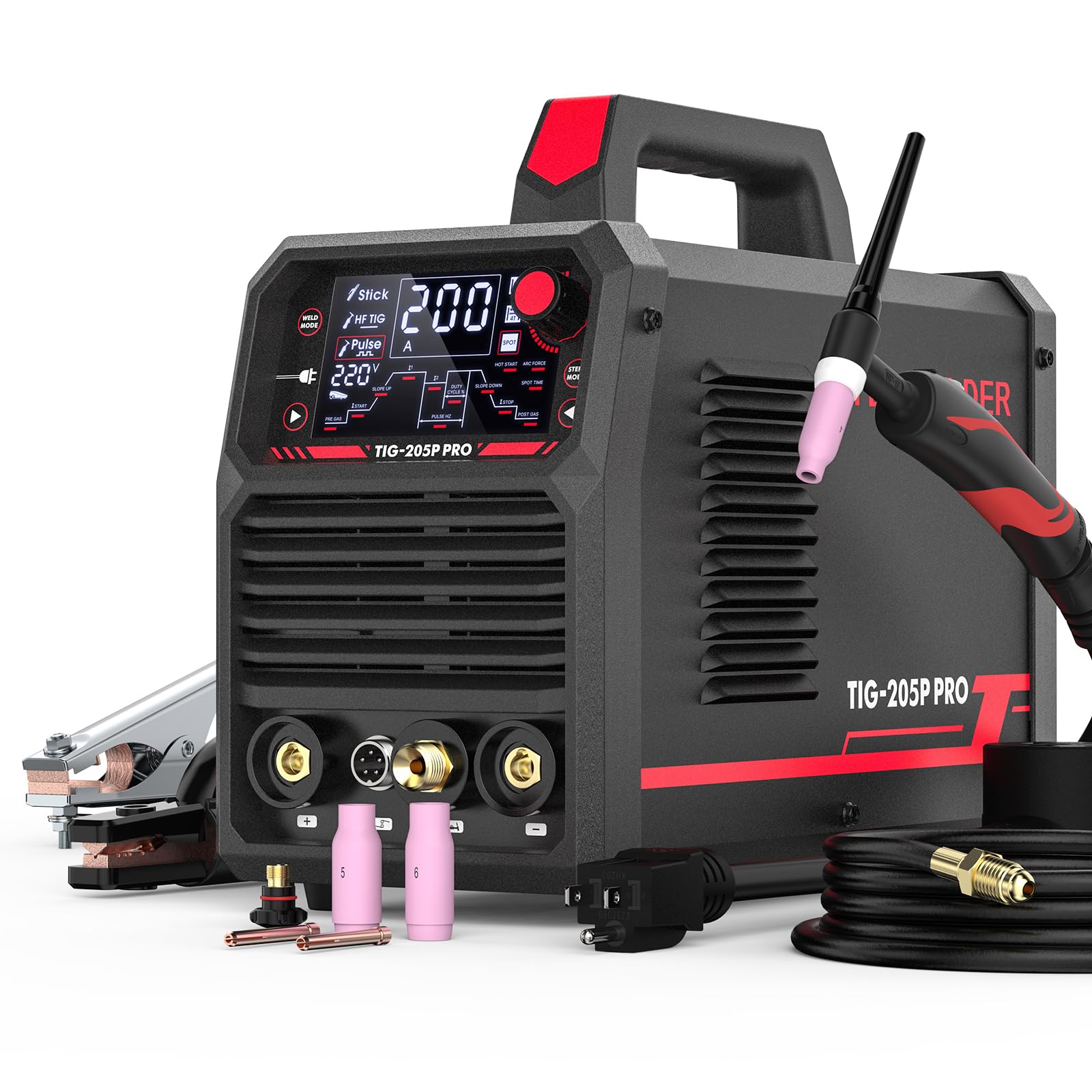 YESWELDER TIG Welder With Pulse 205Amp Large LED Display, STICK/DC TIG/PULSE TIG 3 In 1, 110&220V Dual Voltage TIG Welding Machine TIG-205P