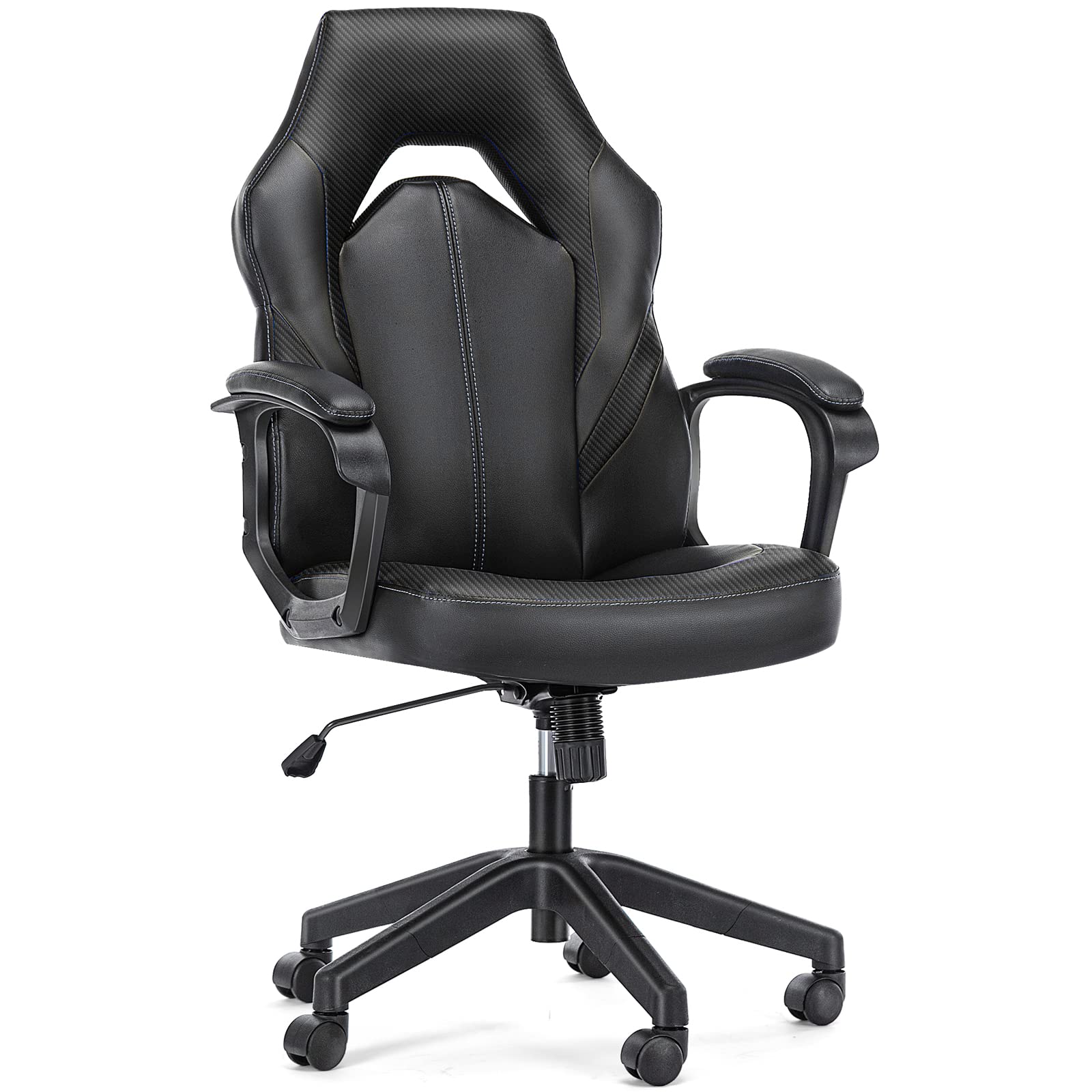 OLIXISComputer Gaming Chair - PU Leather Ergonomic Office Chair Swivel Desk Chair with Lumbar Support, Executive Chair with Padded Armrest and Seat Cushion for Adults, Black