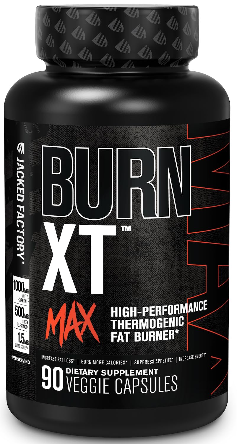 Jacked Factory Burn-XT Max - High-Performance Thermogenic Fat Burner & Appetite Suppressant for Weight Loss w/PurCaf Organic Caffeine, MitoBurn, Green Tea, Acetyl L Carnitine & More - 90 Capsules