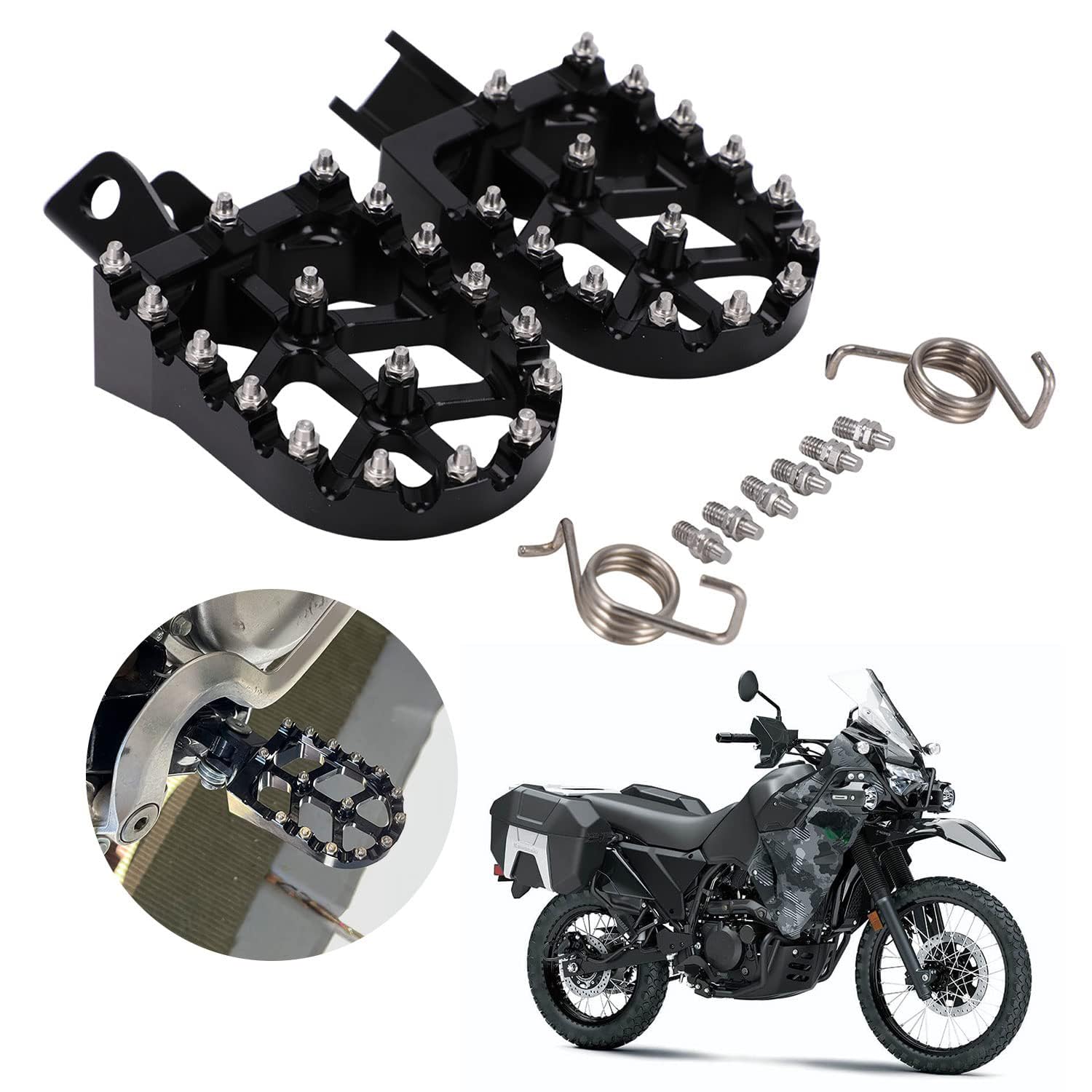 JFG RACING Motorcycle Footpegs Foot Pegs Pedals Rests CNC for KLR 650 KLR650 1987-2018 2021-2024 Black