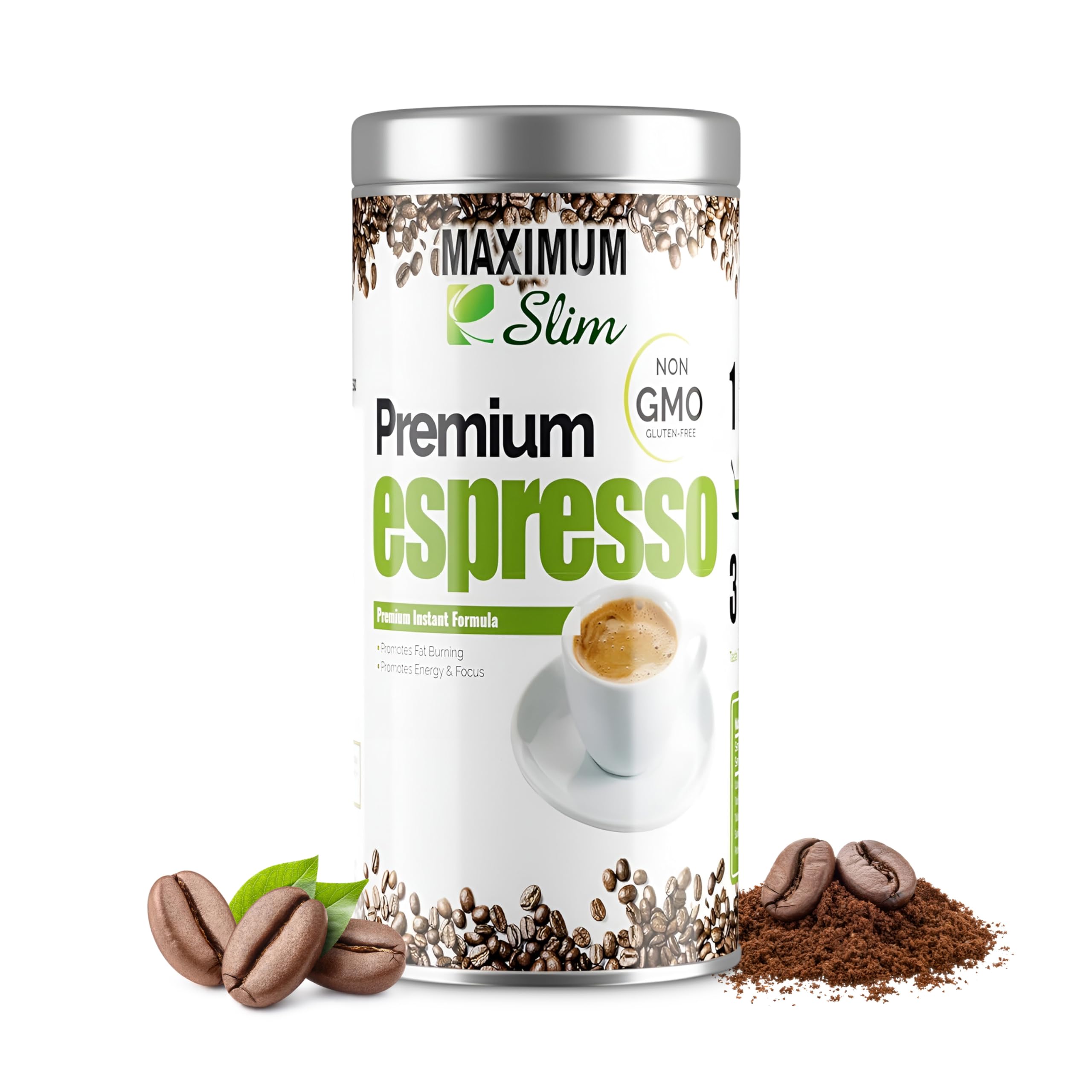 MAXIMUM SLIM Gourmet Espresso: - 100% Arabica Coffee, (Non GMO) Stimulates KETOSIS, Boosts Your Energy & Focus. - Formulated with Essential Vitamins and Natural Herbal Extracts