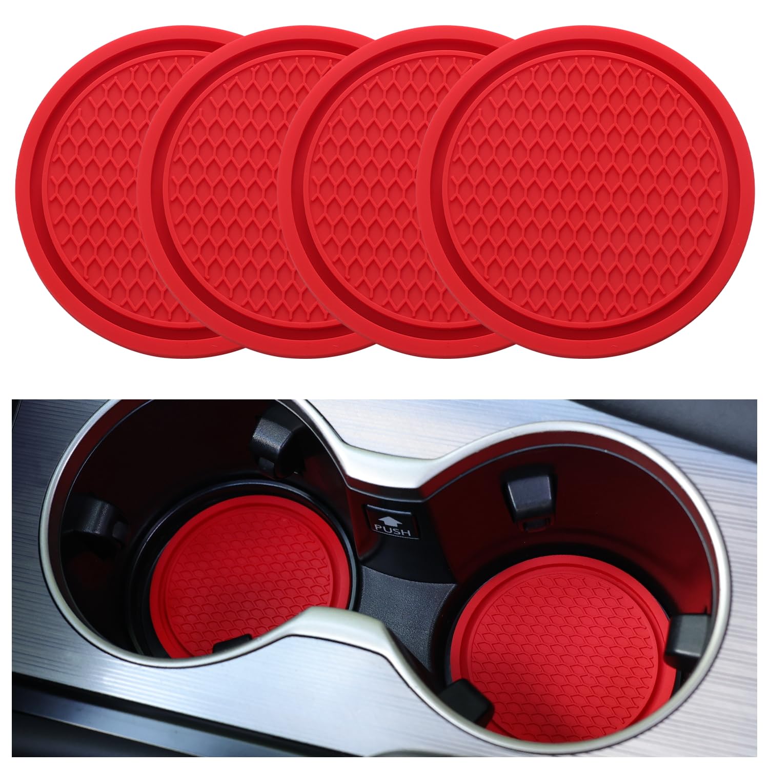 SINGARO Car Cup Coaster, 4PCS Universal Non-Slip Cup Holders Embedded in Ornaments Coaster, Car Interior Accessories, Red