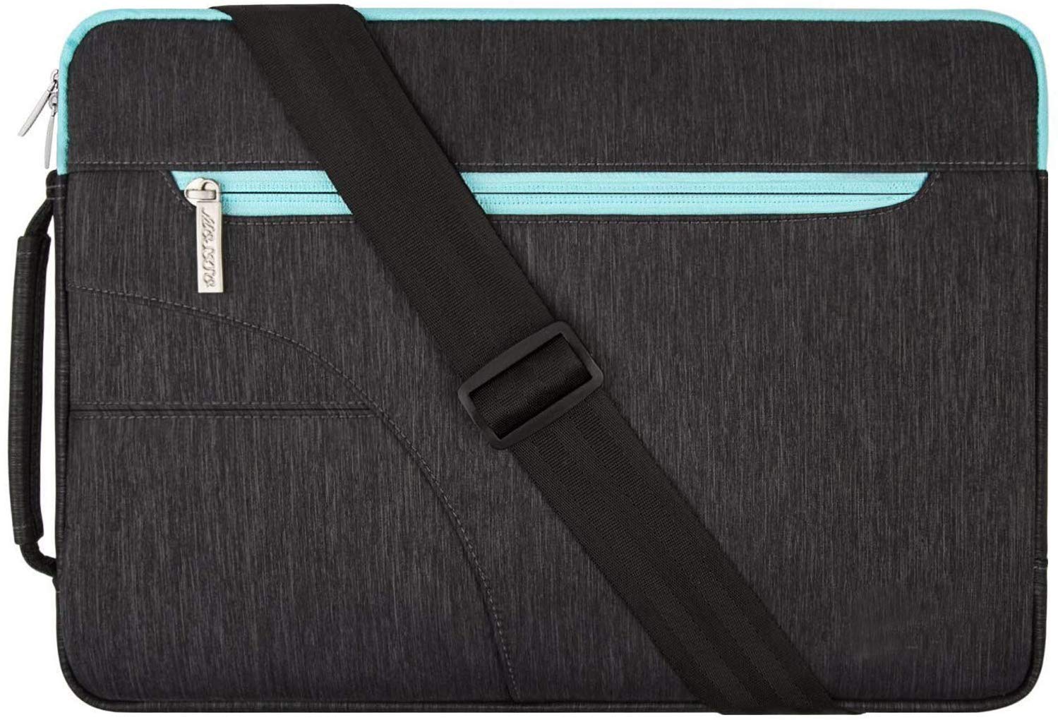 Mangukiya tac fab Laptop Shoulder Bag Compatible with MacBook Pro Touch Bar ThinkPad Chromebook, Polyester Briefcase Sleeve Case with Side Handle,Black & Hot Blue (Bag Size :- 13.5 X 10.4 Inch) (Best For 12.5 Inch Laptop)