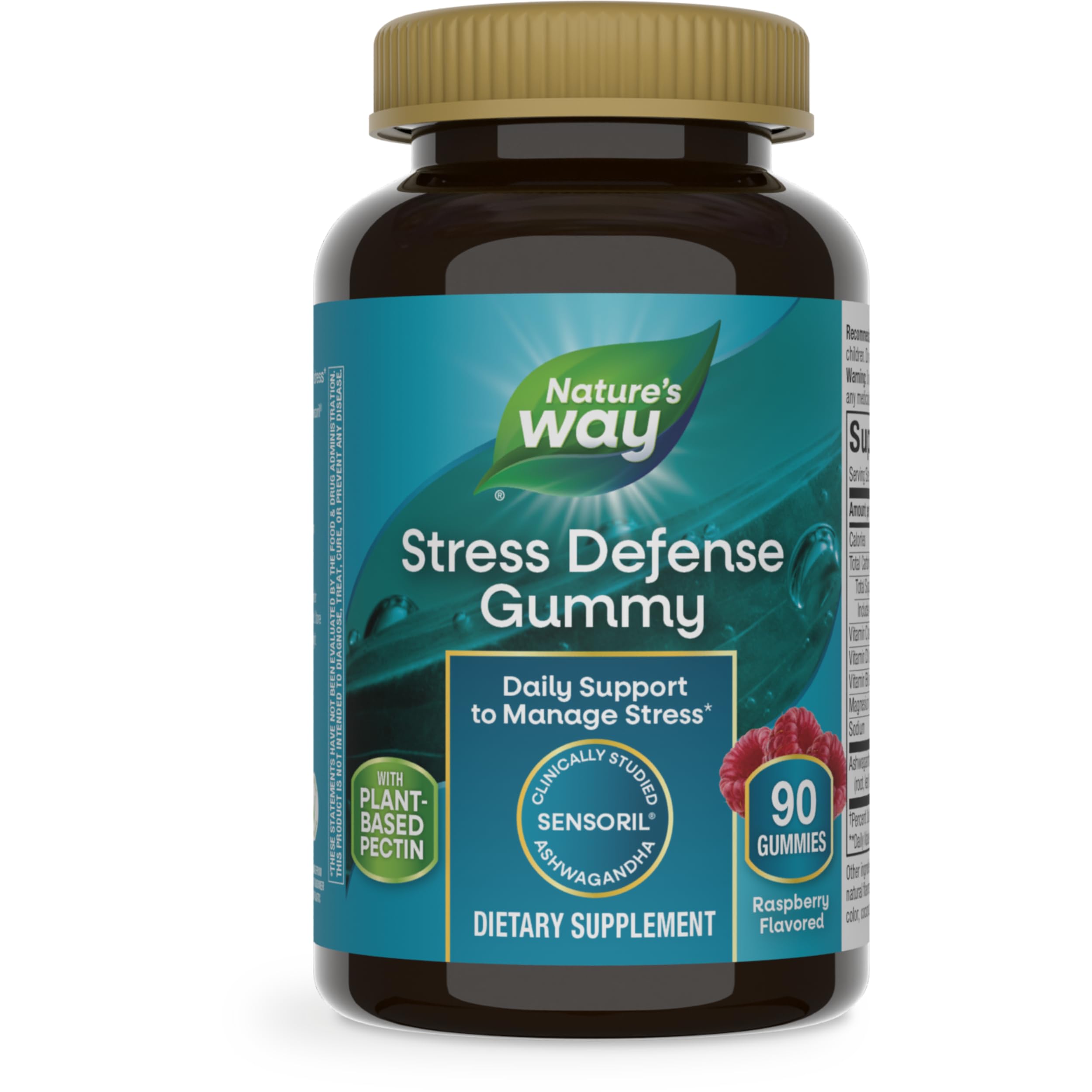 Nature's WayStress Defense Gummies, Stress Support*, Supports Balanced Cortisol Response*, with Sensoril Ashwagandha, Vitamins B6, C, and D3, Raspberry Flavored, 90 Gummies (Packaging May Vary)