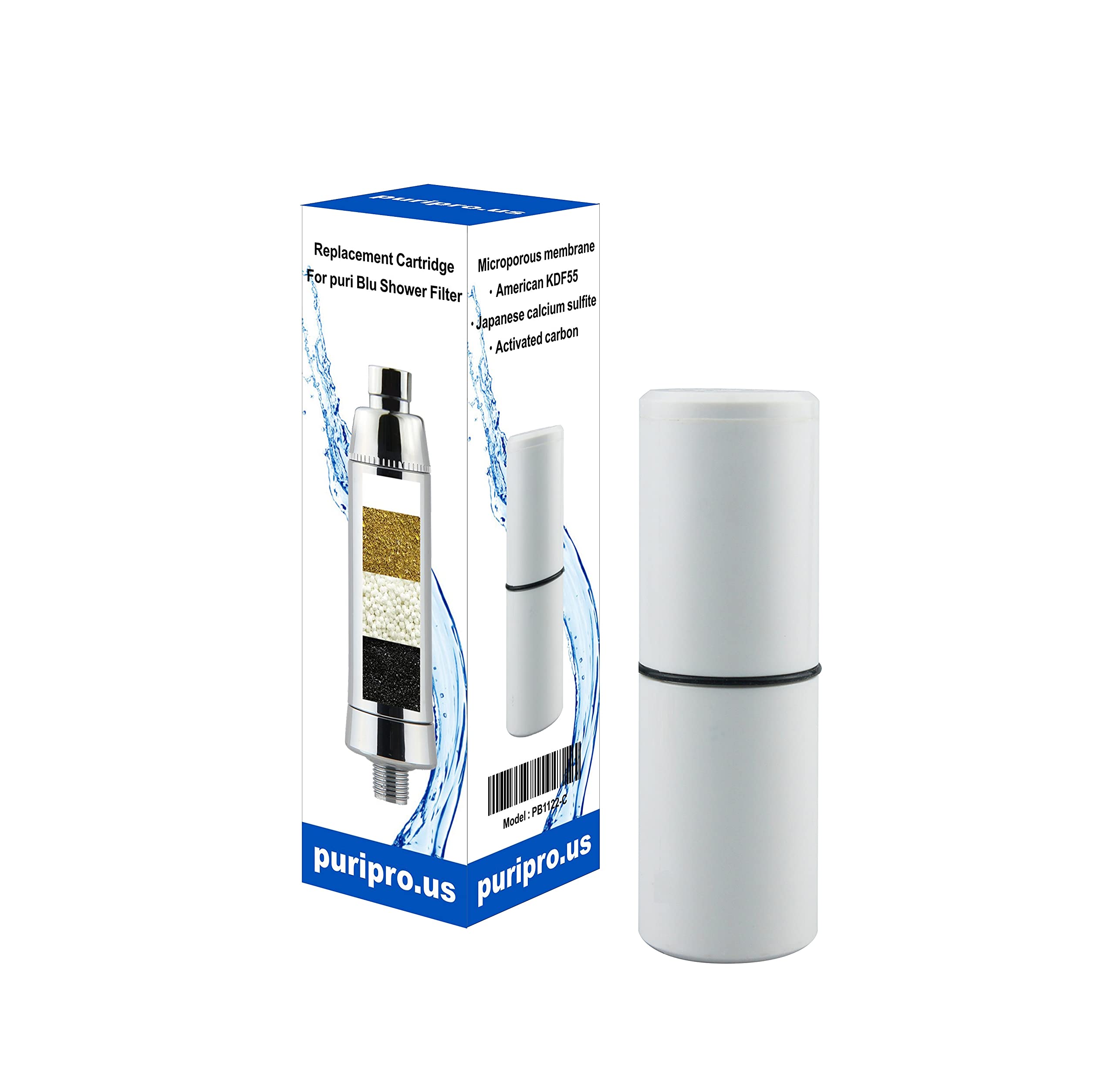 Puri ProReplacement Cartridge For Shower Filter For Hard Water - Removes Chlorine Fluoride and Harmful Substances - High Output