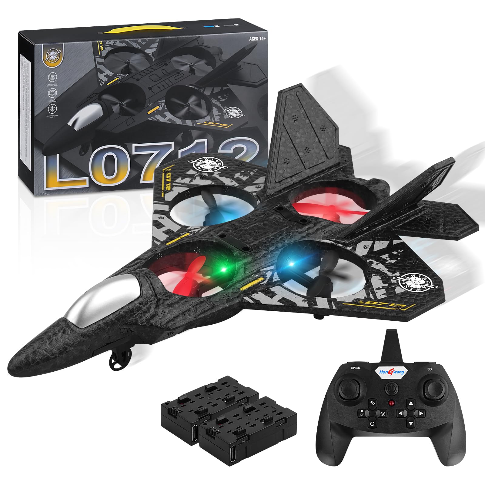 AWH Henakmsl RC Plane, 2.4GHz Remote Controlled Aeroplane L0712 Quadcopter Floating Fighter Aircraft RC Aeroplane RTF for Beginners/Children/Adults, APlane Toy with Coloured Lights USB Charging