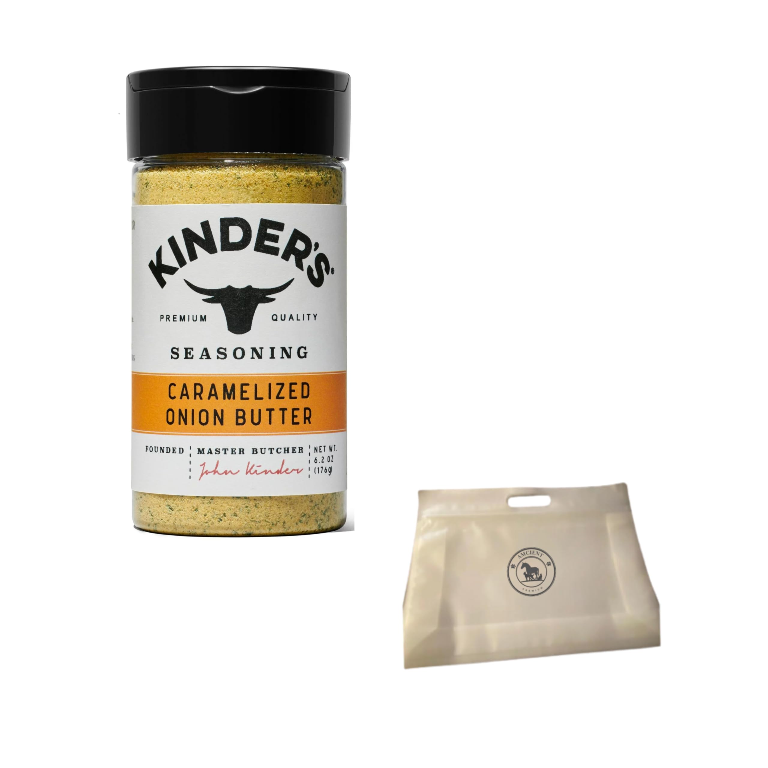 Kinders Caramelized Onion Butter Seasoning (6.2 oz) Bundle With Reusable Food Pouch By AMCIENT (Pack of 1)