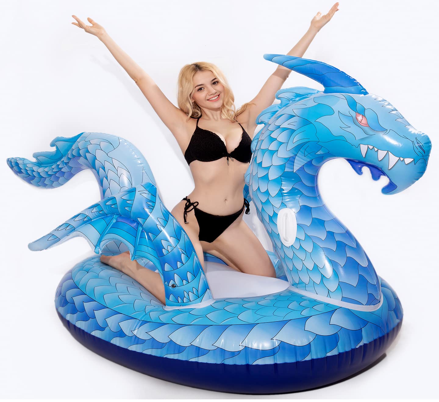 dreambuilderToy Giant Inflatable Dragon Pool Float, Cool ice Dragon raft 9 Feet Long with Faster Valve, Pool Float Floatie Ride On Summer Beach Pool Party Lounge for Kids and Adults (Dragon Float)