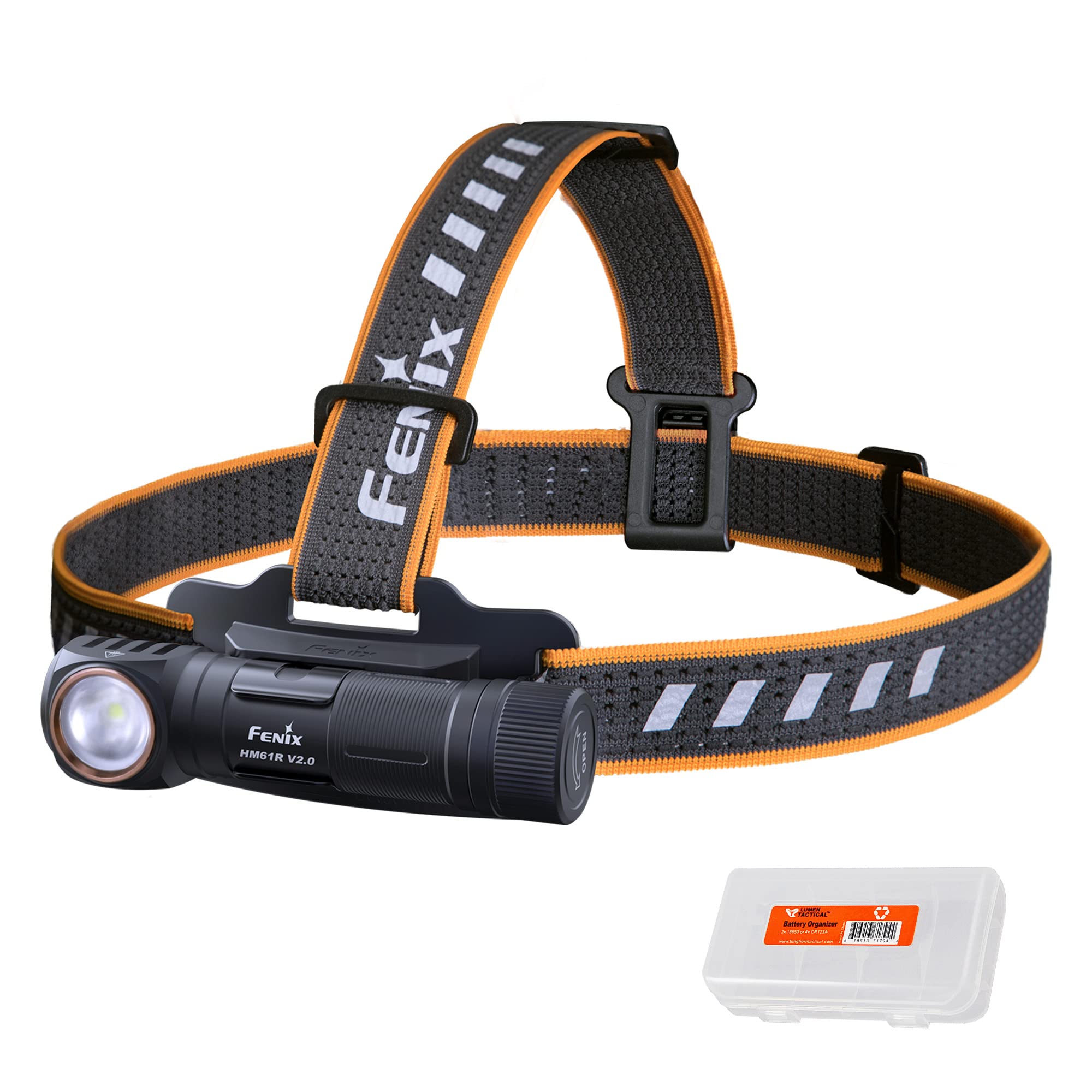 FenixHM61R v2.0 Rechargeable Headlamp, 1600 Lumen L-Shape 90 Degree Right Angle Flashlight with Dual White and Red LEDs and LumenTac Organizer