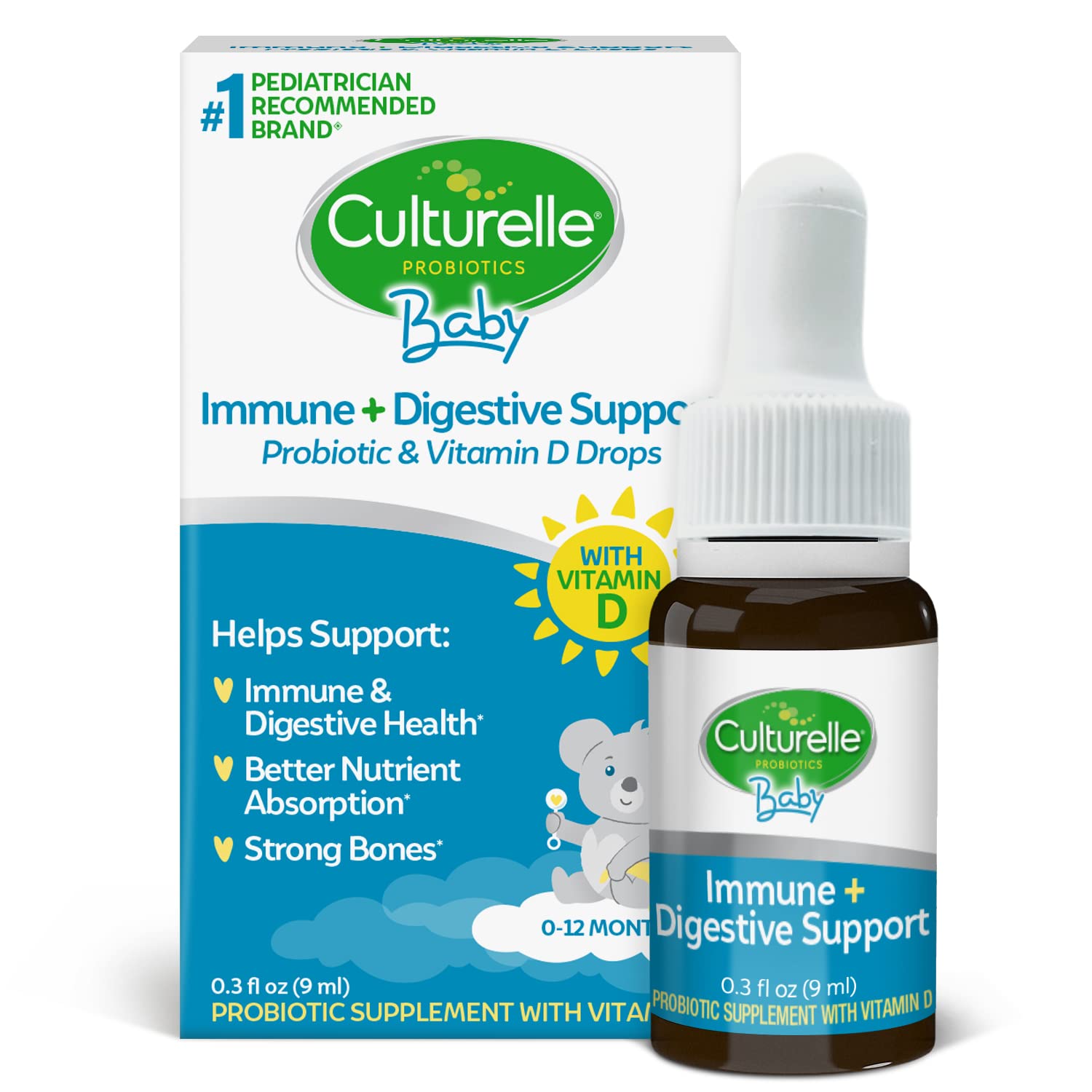 CulturelleBaby Probiotic Drops + Vitamin D, Immune & Digestive Health Support for Babies, Infants & Newborns 0-12 Months, 30 Day Supply, Gluten Free & Non-GMO, 9ml