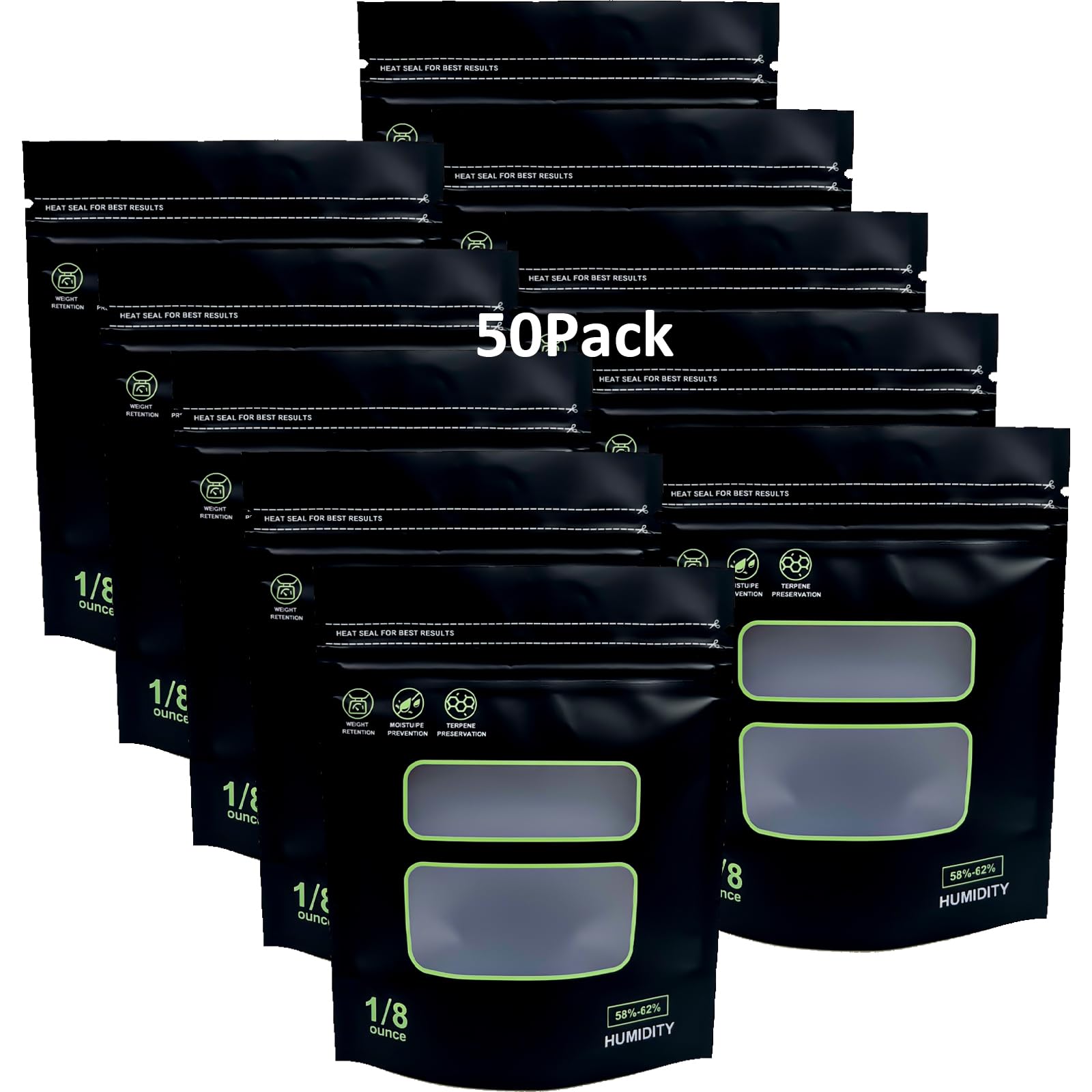 50 pcs Storage Terp Bags 58%-62% RH 2-Way Humidity Control Bags for Curing & Storage Resealable Humidity Bags (1/8 ounce)