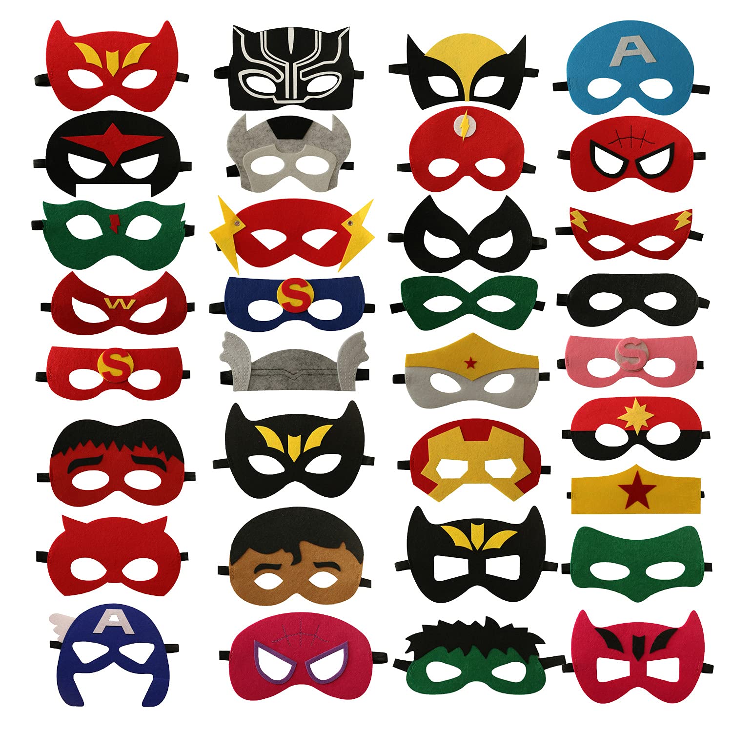 33 Packs Superhero Masks Party Favors for Kids Cosplay Felt and Elastic - Superheroes Birthday Party Masks with 33 Different Types Perfect for Children