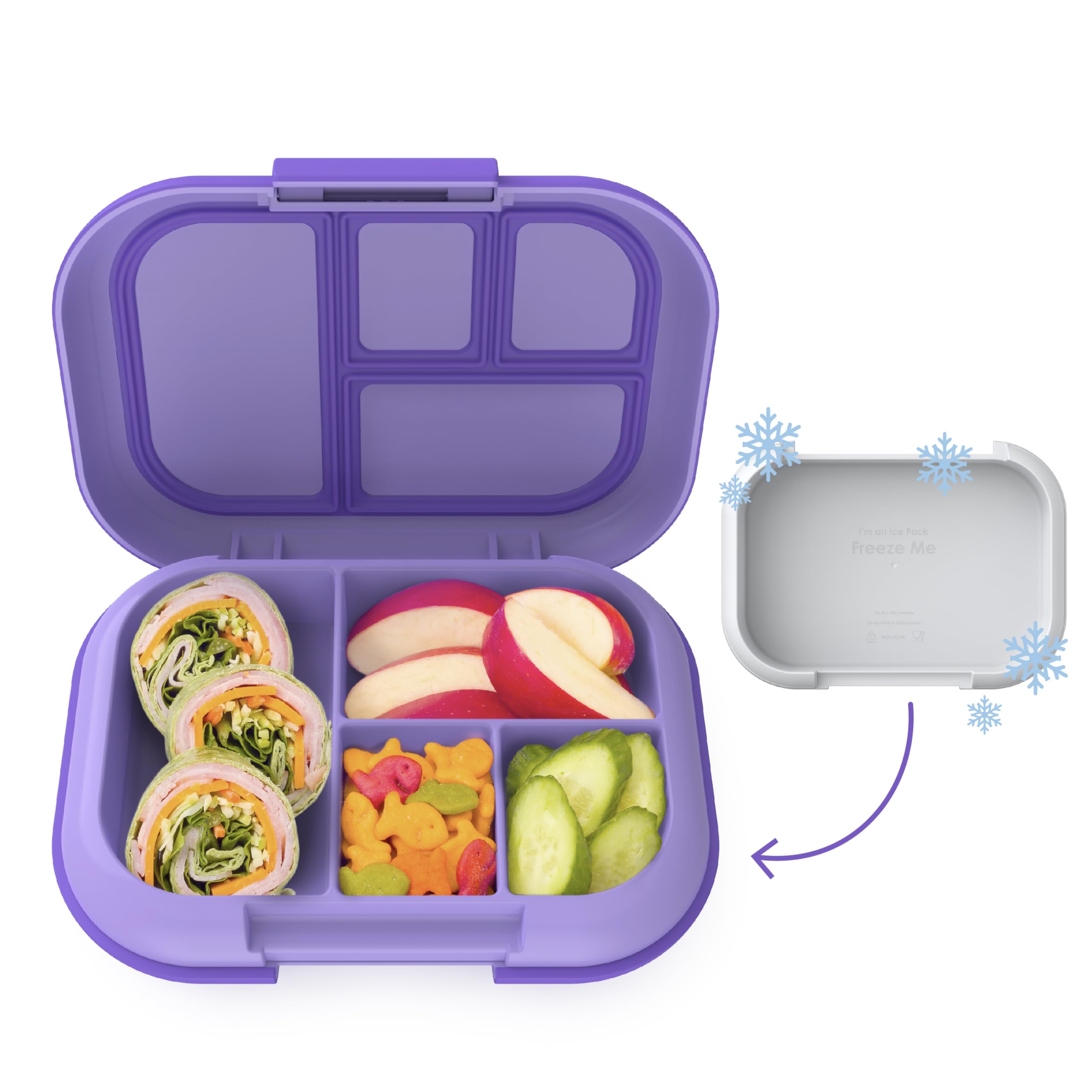 Bentgo Bentgo® Kids Chill Lunch Box - Bento-Style Lunch Solution with 4 Compartments and Removable Ice Pack for Meals and Snacks On-the-Go - Leak-Proof, Dishwasher Safe, Patented Design (Purple)