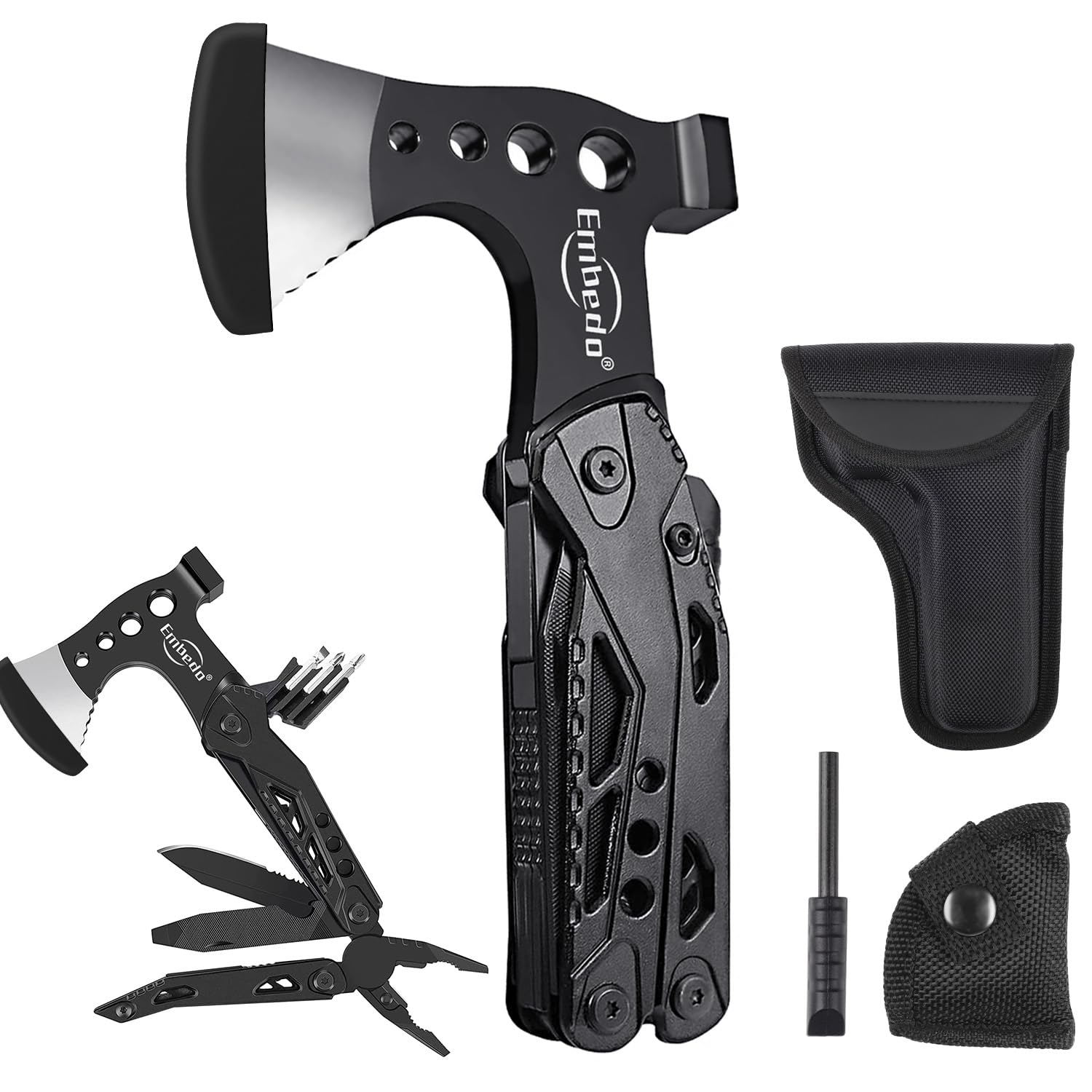 Embedo Multi-Tool Axe, Camping Multitool Accessories, Foldable 15 in1 Multitool Survival Equipment, Gift for Birthday/Father’s Day/Valentines, Gadgets for Men Outdoor, Camping, Hiking, Simple Repair