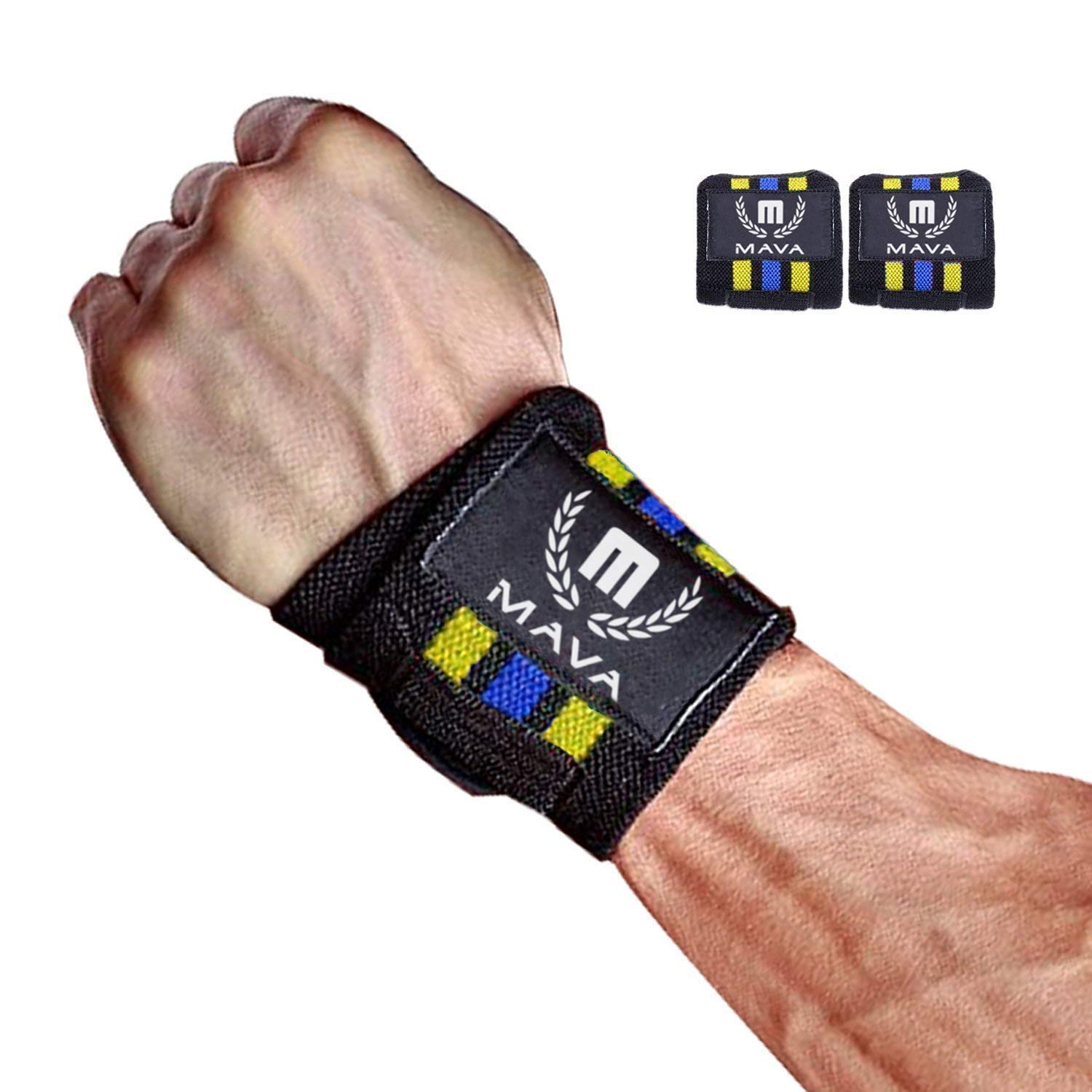 Mava Sports Double-Stitched Support Weightlifting Wrist Wraps for Painless Workouts, Heavy Lifting and Kettlebell, Unisex