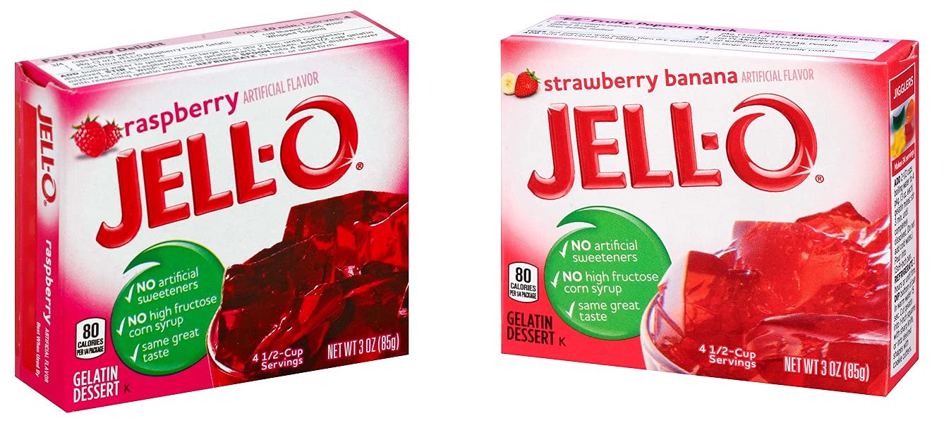 JELL-O Variety Pack Gelatin Dessert Raspberry & Strawberry Banana, Pack of 2 × 85g