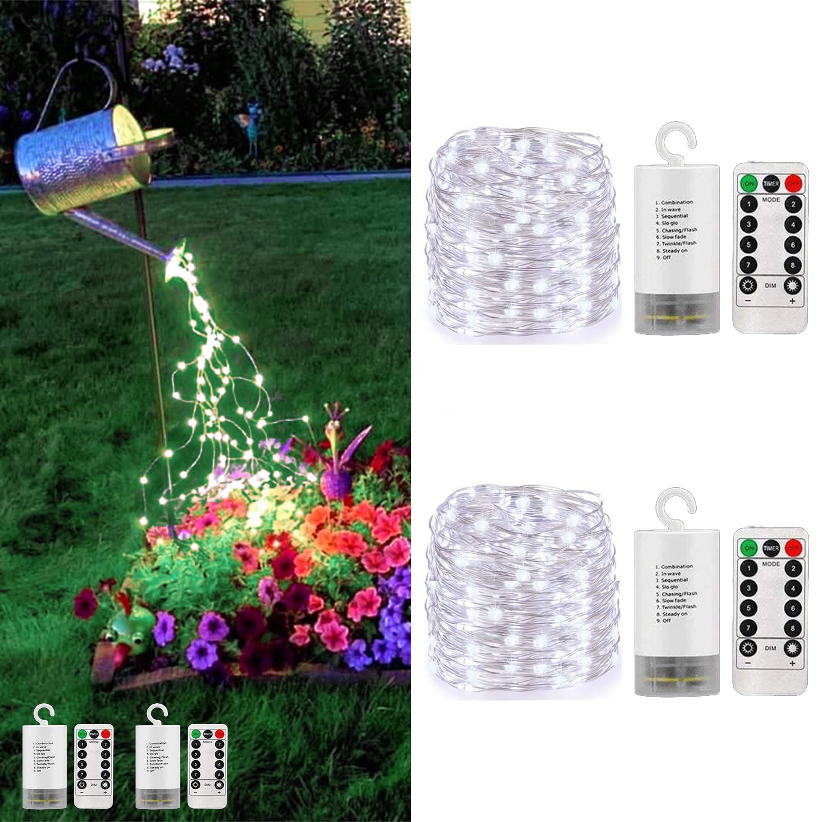 ZNYCYE 2 Pcs Waterfall Lights,10 Strand 220 LED Firefly Bunch Lights Battery Operated Fairy String Lights with Remote Timer for Outdoor&Indoor Garden Party Holiday Decor(Cool White)