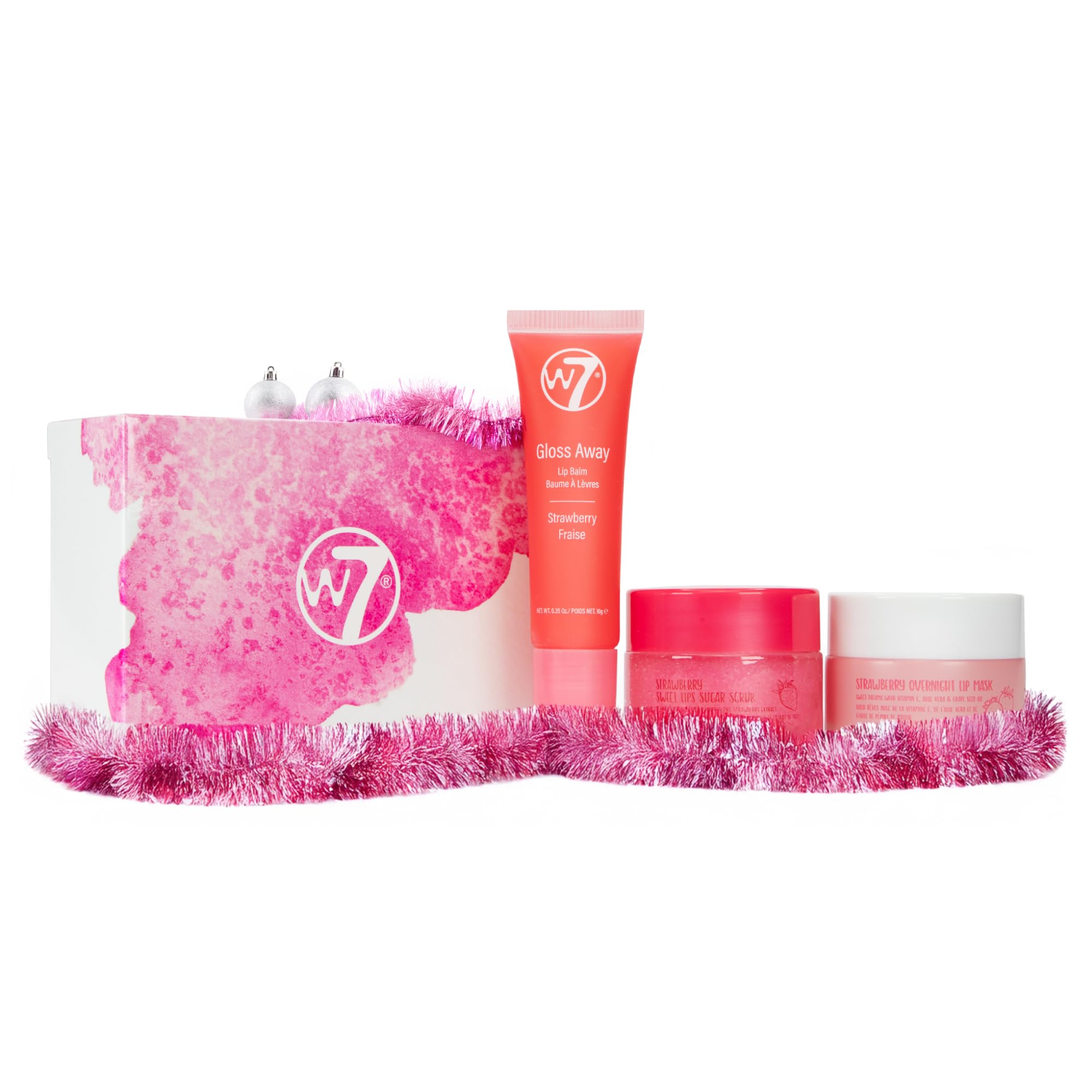 W7 Sweet Dreams Lip Care Trio - 3 Piece Stocking Filler Gift Set - Overnight Lip Mask, Lip Balm & Lip Scrub - Strawberry