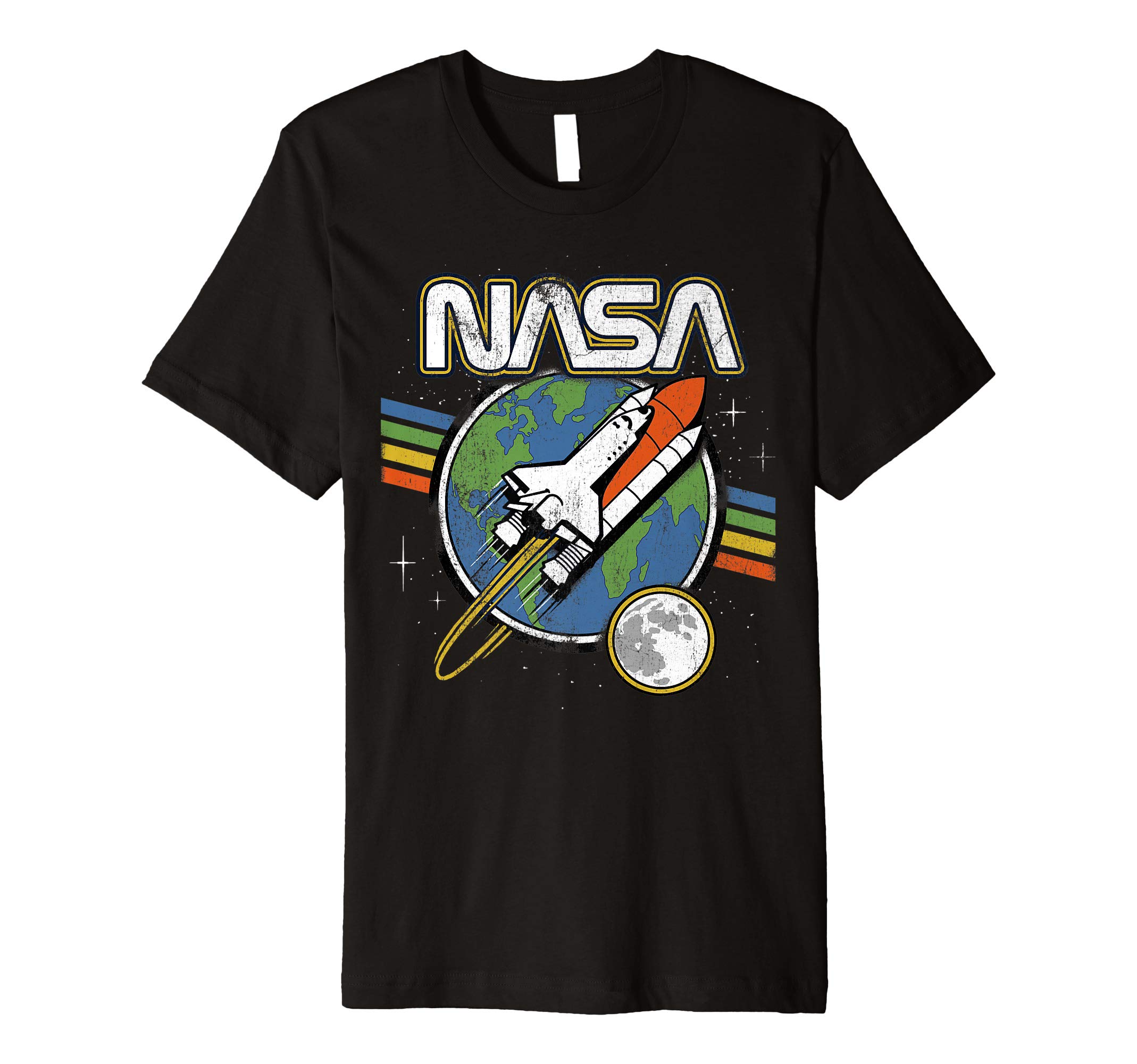 NASA Blast Off Retro Rainbow Stripes Graphic T-Shirt