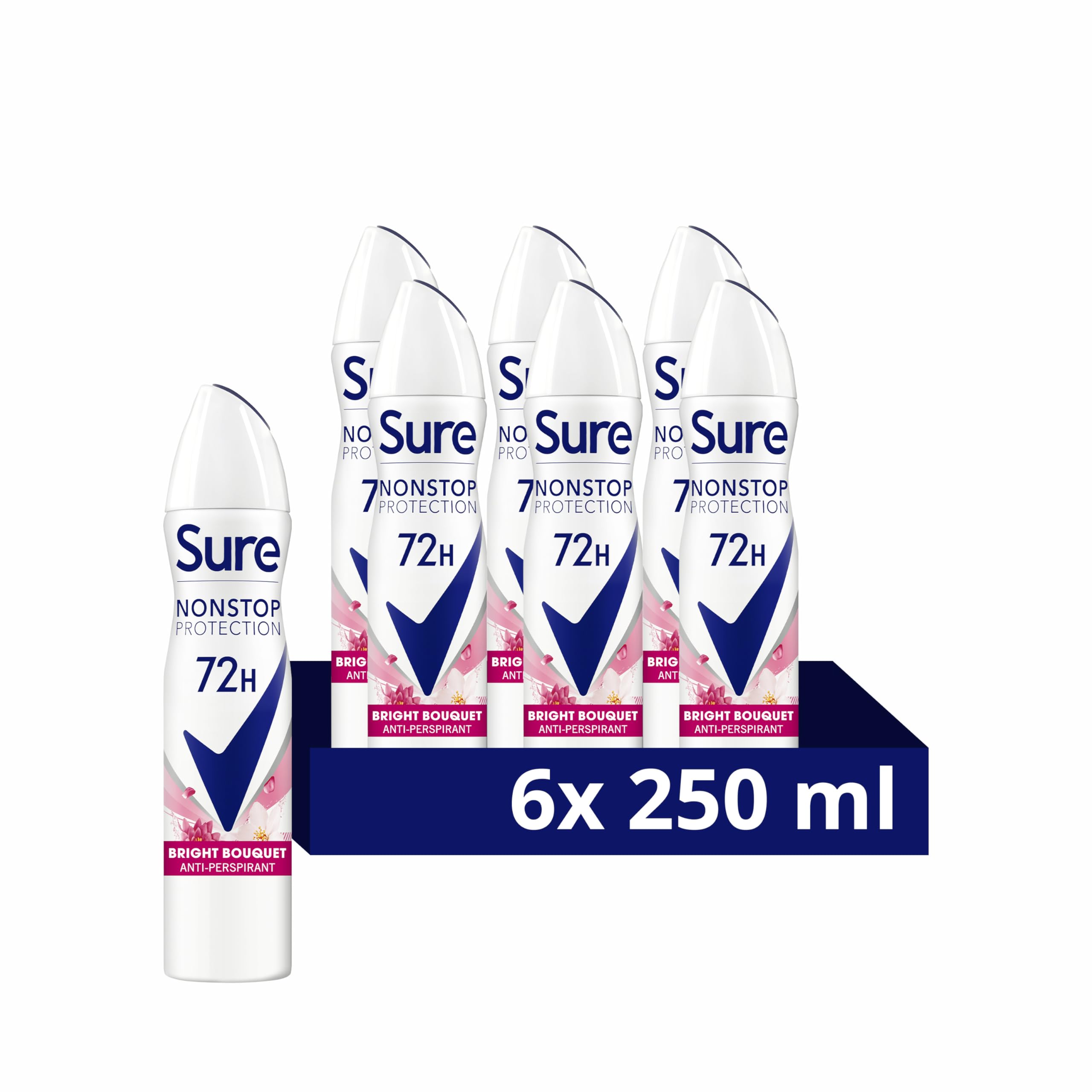 Sure Nonstop Protection Bright Bouquet Anti-Perspirant Deodorant with Body Heat Activated technology Spray for 72-hour odour and sweat protection 6x 250 ml