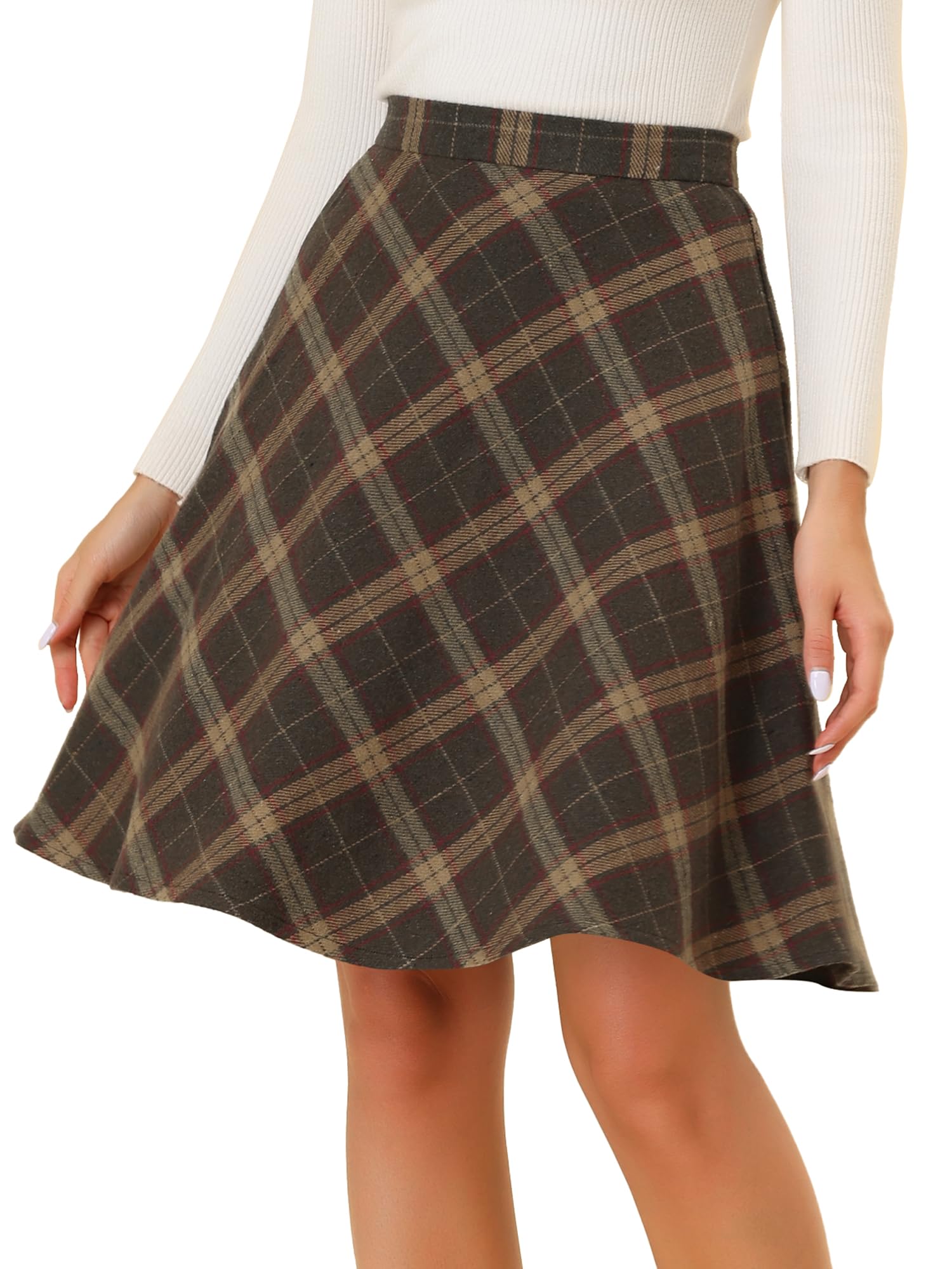 Allegra KWomen's Plaids Vintage Tartan Elastic Waist Knee Length A-Line Skirt