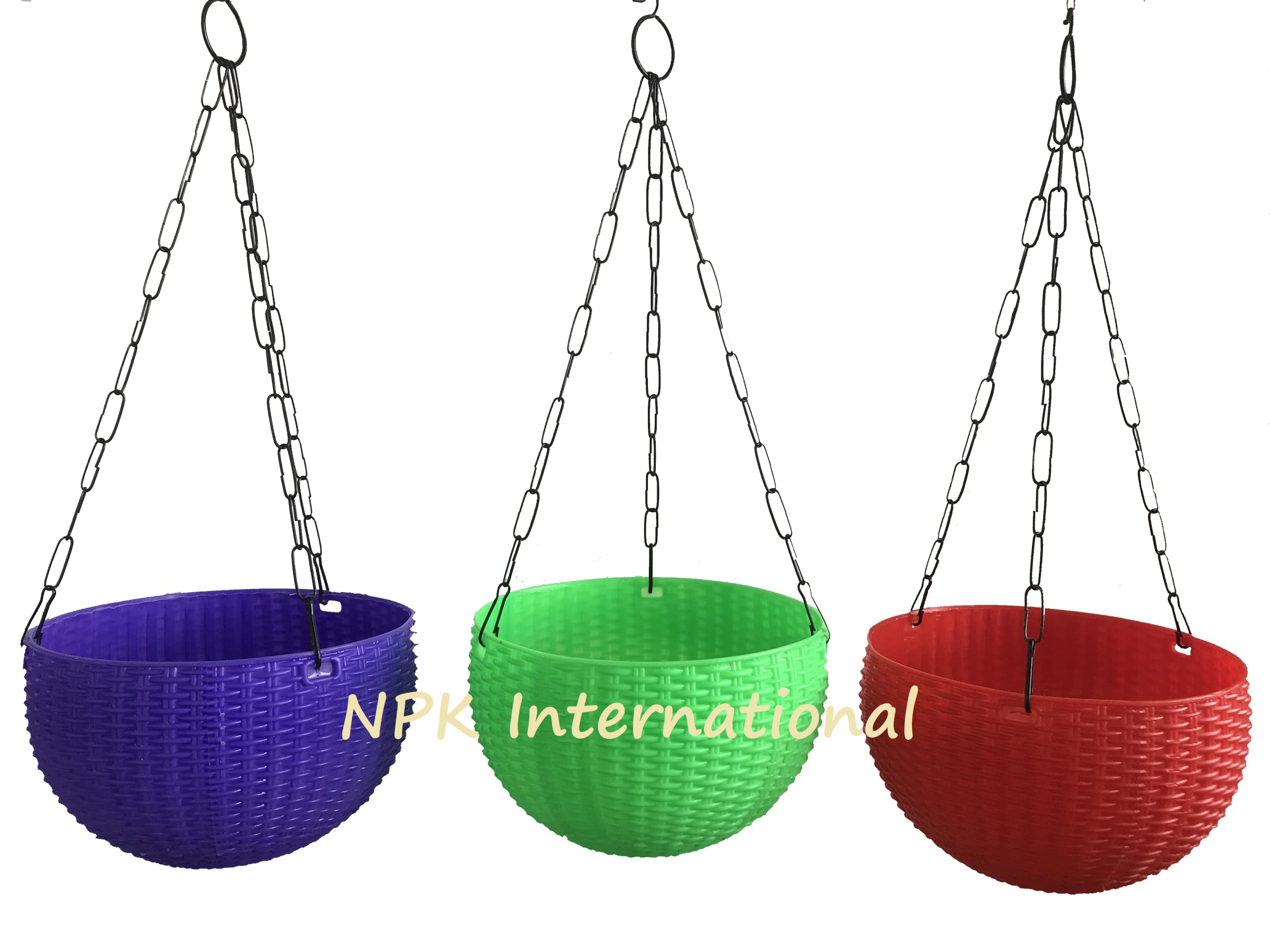 WEMARTS Plastic Hanging Planter for Balcony Indoor/Outdoor Big Size Pot Dia-8.5 Inch Height-5.5 Inch 3 Pieces (Color: Green, Violet, Red)