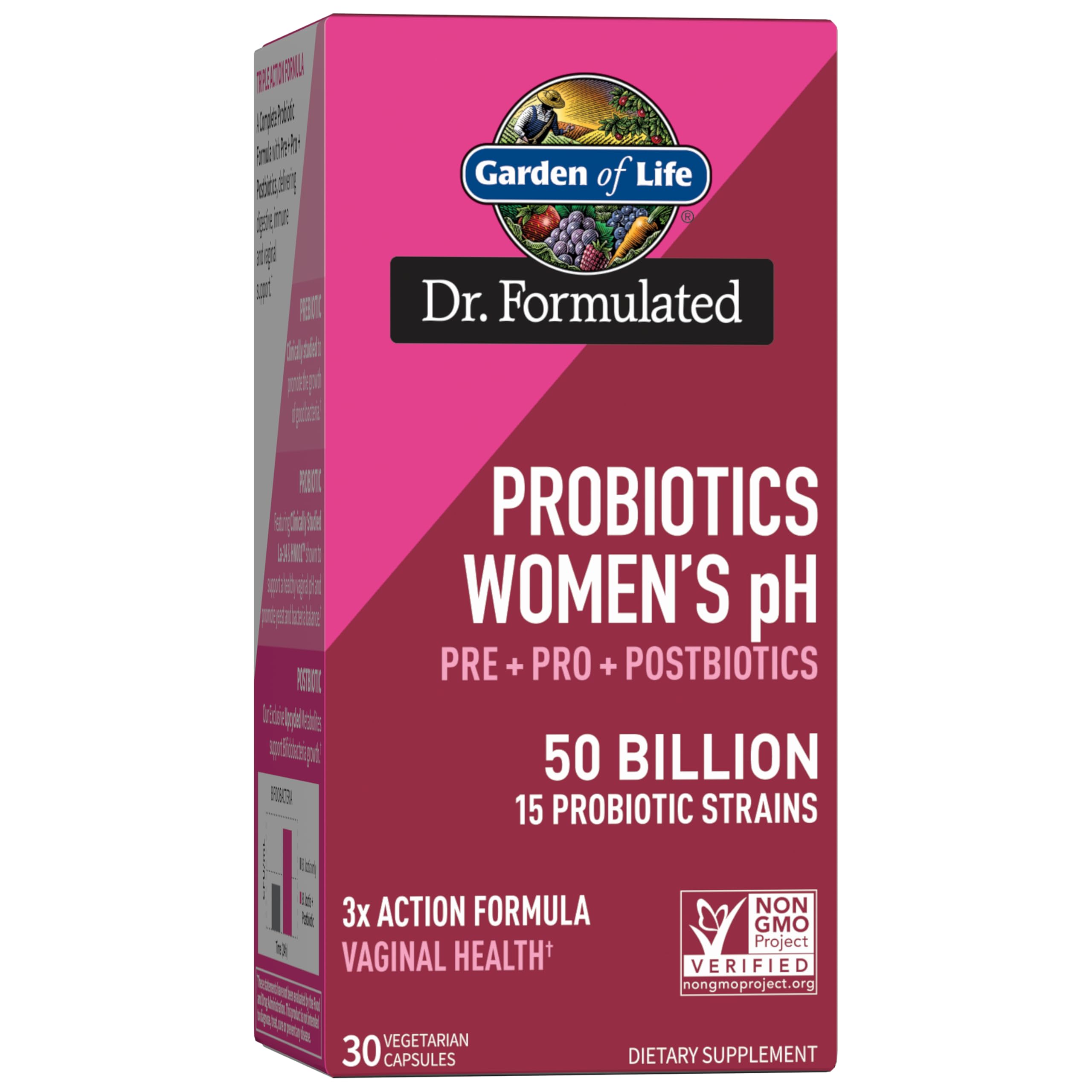 Garden of LifeDr Formulated Once Daily 3-in-1 Complete Prebiotics, Postbiotics & Probiotics for Women, PRE + PRO + POSTBIOTIC Supplement for Women’s Digestive, Immune & Vaginal Health, 30 Day Supply