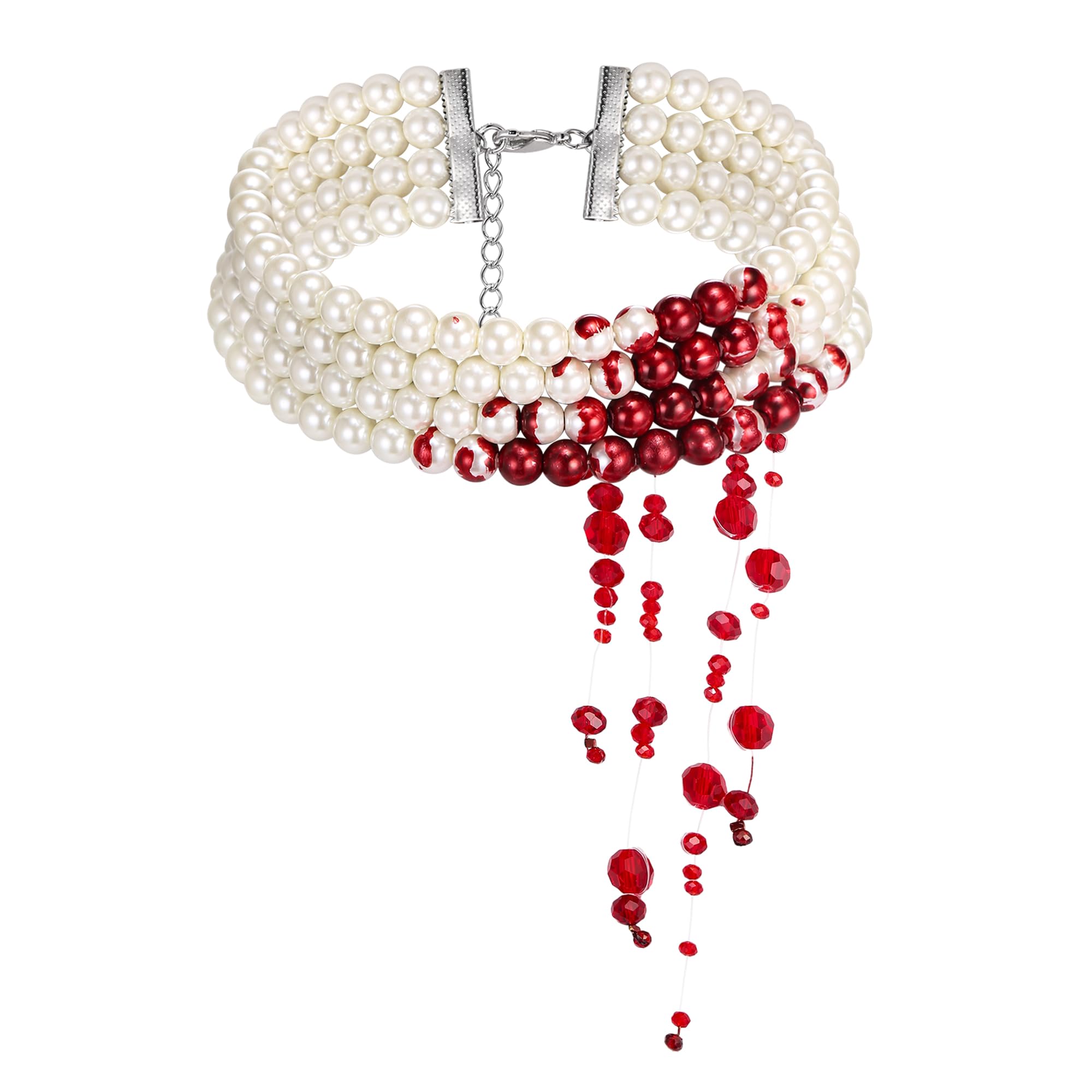 BriLoveHalloween Costume Dripping Blood Multi Layered Simulated Pearls Choker Necklace for Women Vampire Party Prom