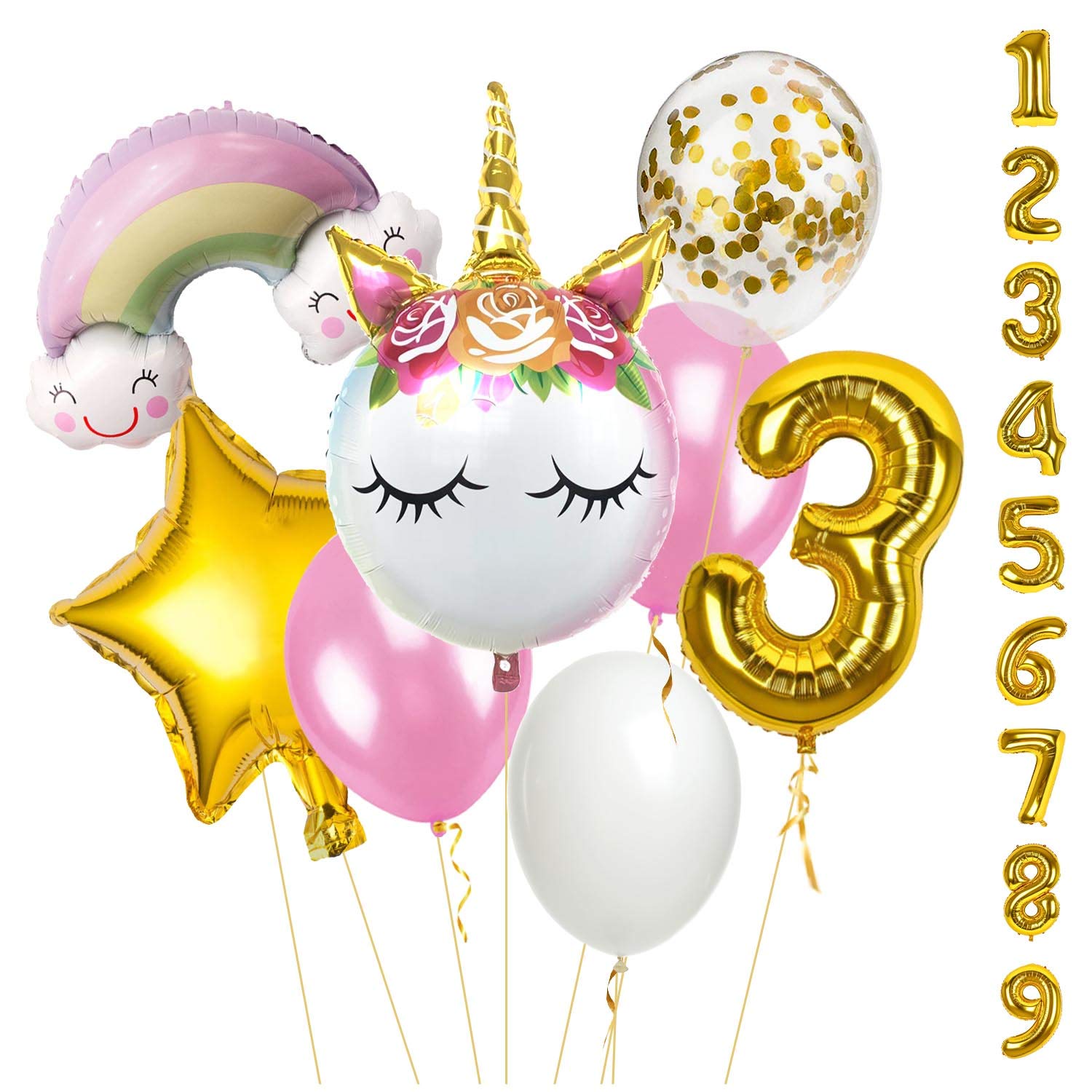 Leesgel Unicorn Party Decorations for Girls (1 to 9 Years Old), 8pcs Huge Unicorn Helium Balloons for Unicorn Birthday Party Supplies, Suitable for Wall, Window, Outdoor, Yard, Lawn - 3rd